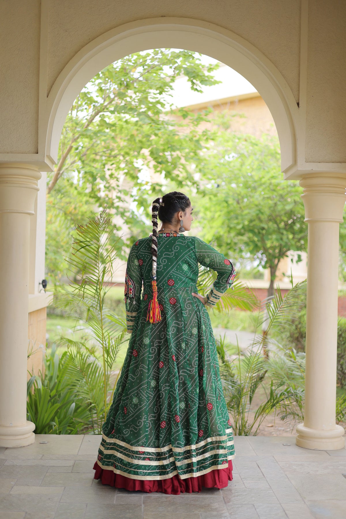 Rayon Double Ghera Navratri Lehenga With Gamthi Blouse