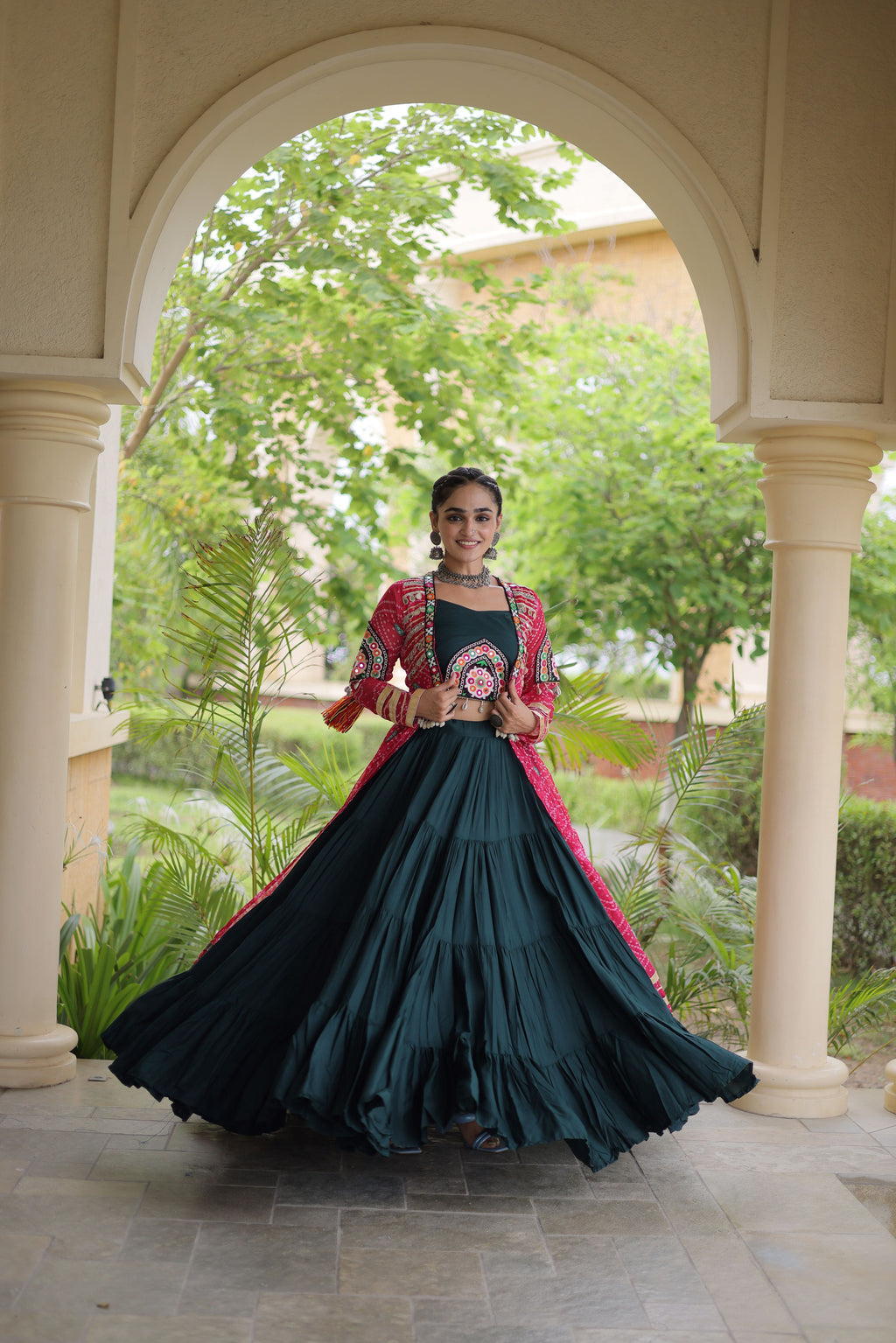 Rayon Double Ghera Navratri Lehenga With Gamthi Blouse