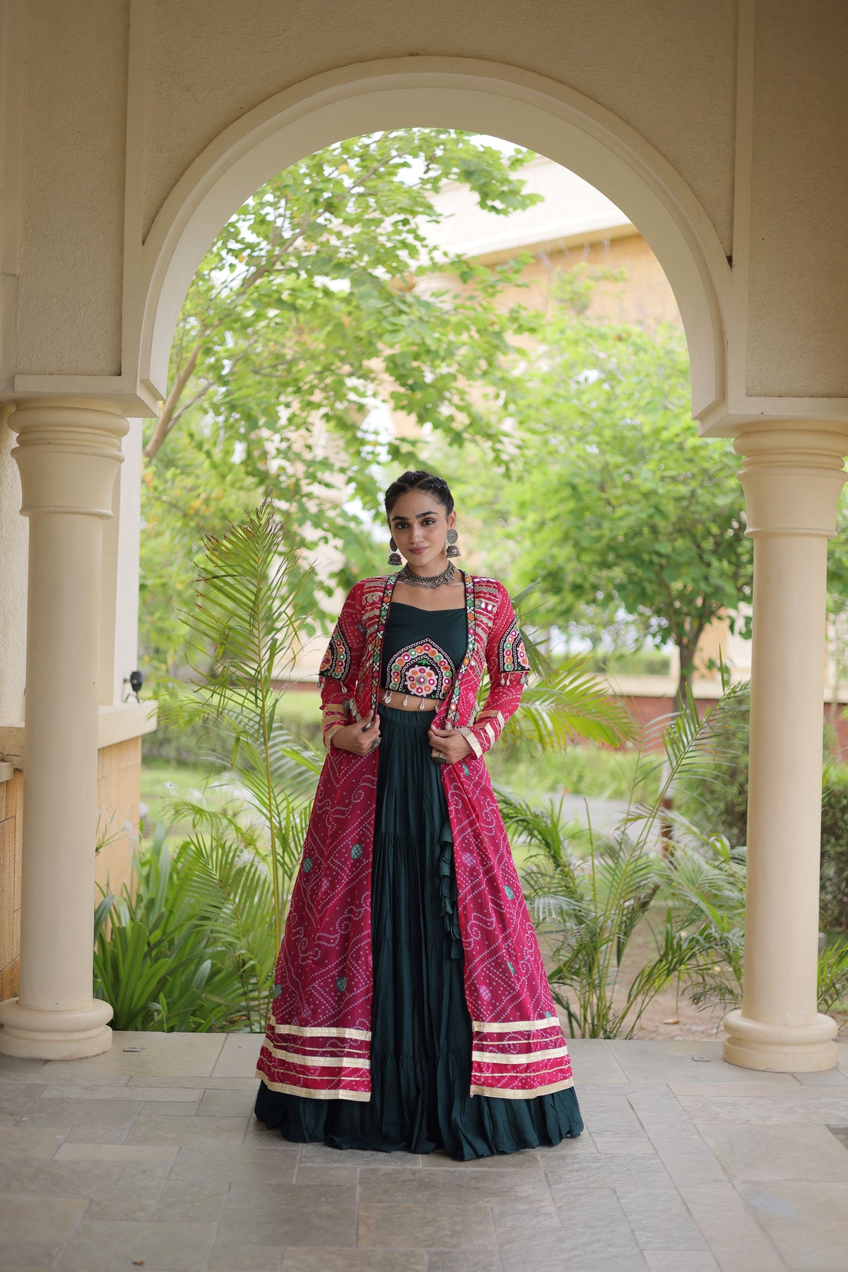 Rayon Double Ghera Navratri Lehenga With Gamthi Blouse