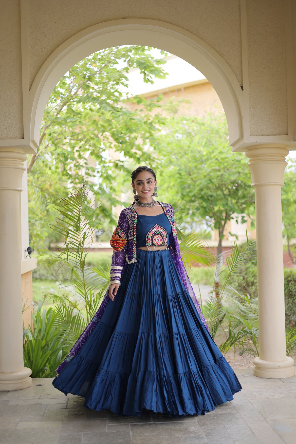 Rayon Double Ghera Navratri Lehenga With Gamthi Blouse