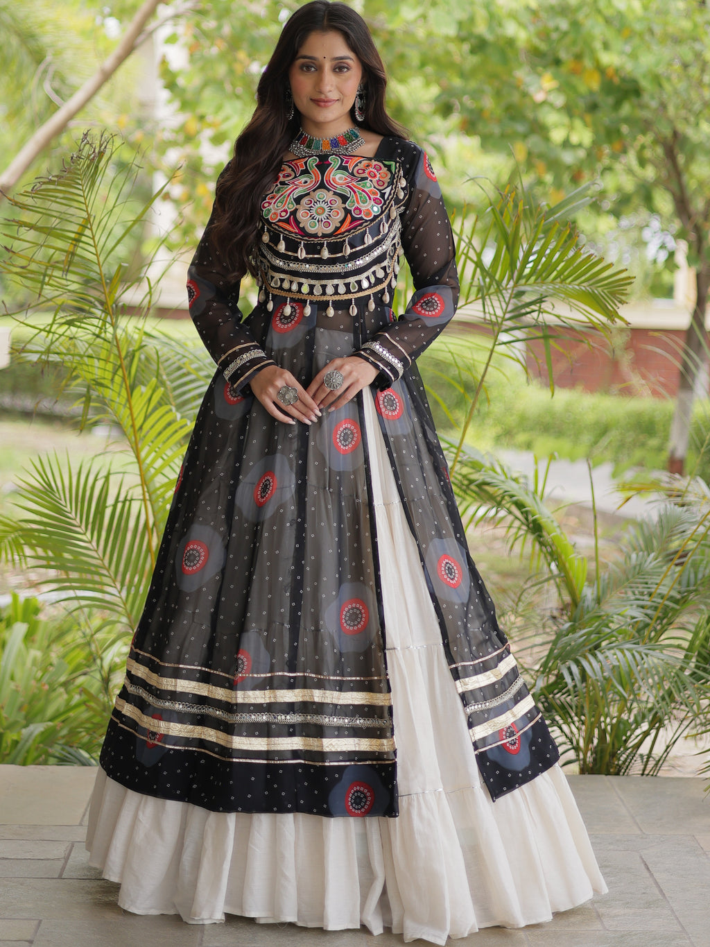 Kora Cotton Bandhani Printed Navratri Lehenga