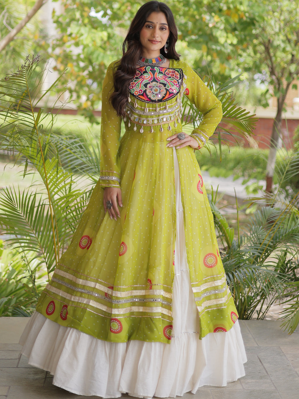 Kora Cotton Bandhani Printed Navratri Lehenga