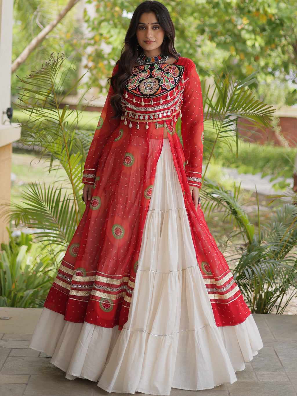 Kora Cotton Bandhani Printed Navratri Lehenga