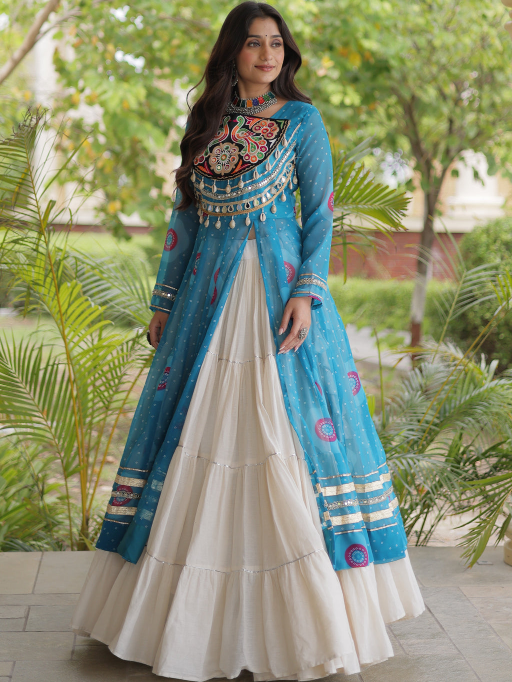 Kora Cotton Bandhani Printed Navratri Lehenga