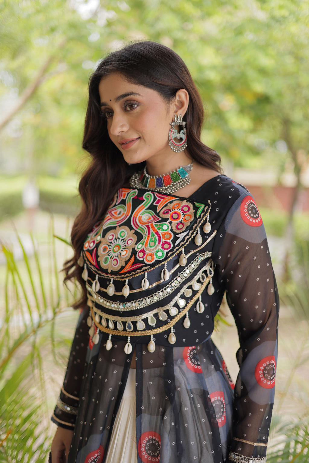 Kora Cotton Bandhani Printed Navratri Lehenga