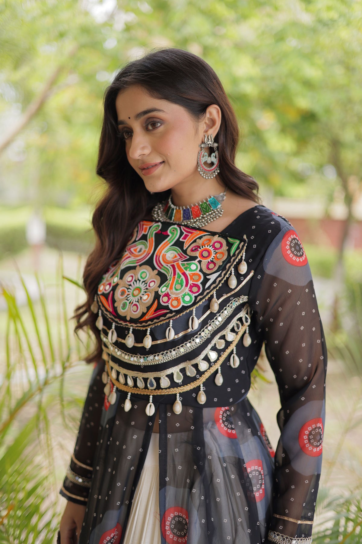 Kora Cotton Bandhani Printed Navratri Lehenga