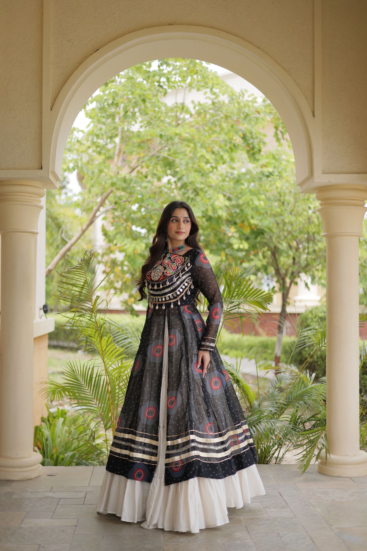 Kora Cotton Bandhani Printed Navratri Lehenga