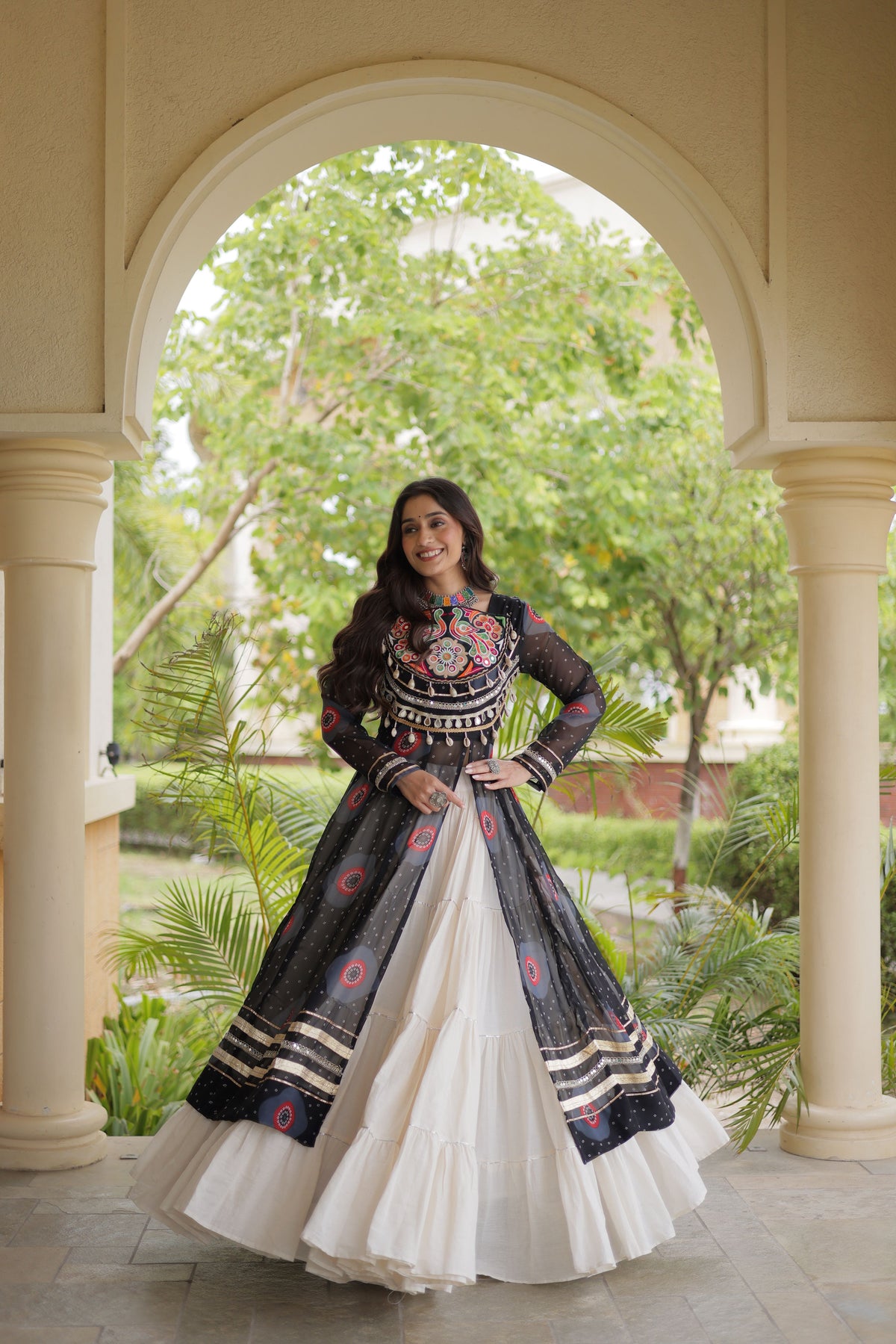 Kora Cotton Bandhani Printed Navratri Lehenga