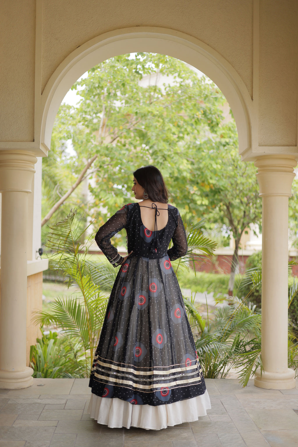 Kora Cotton Bandhani Printed Navratri Lehenga