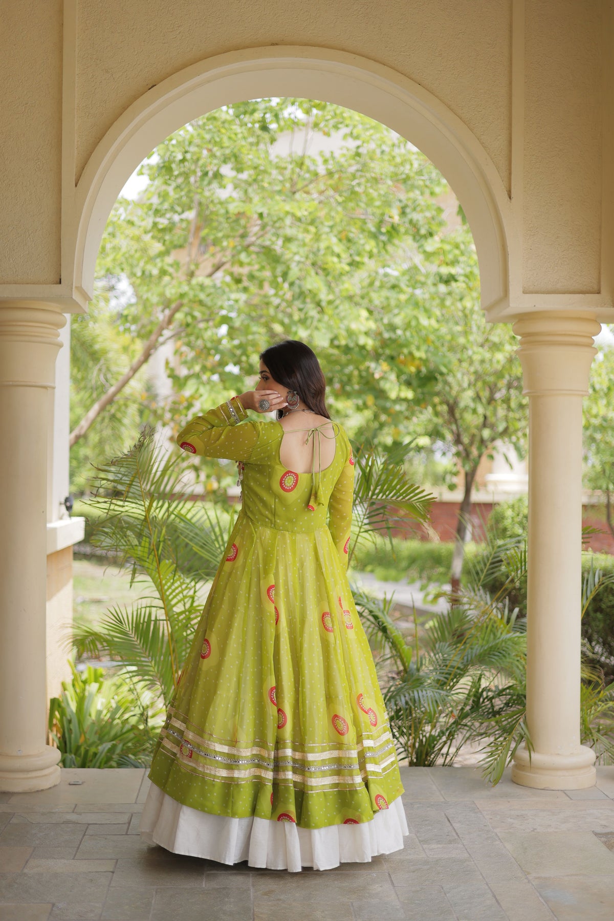 Kora Cotton Bandhani Printed Navratri Lehenga