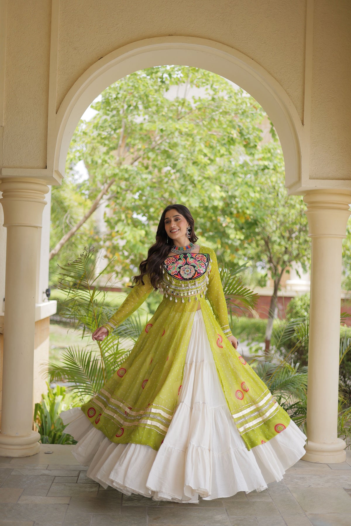 Kora Cotton Bandhani Printed Navratri Lehenga