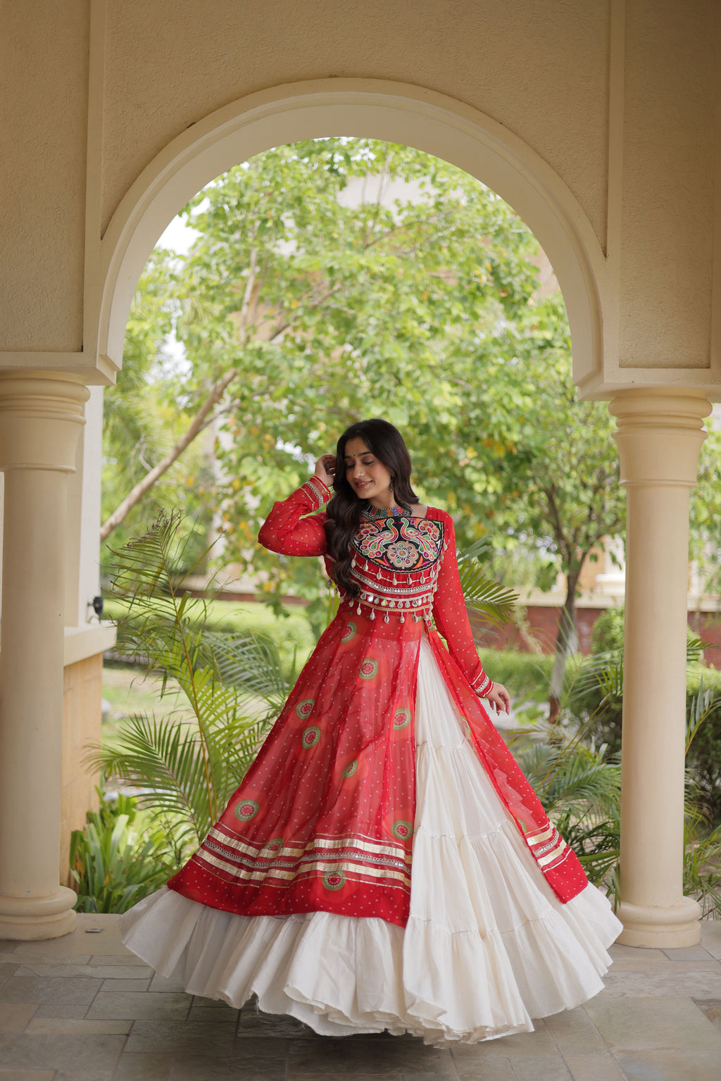 Kora Cotton Bandhani Printed Navratri Lehenga