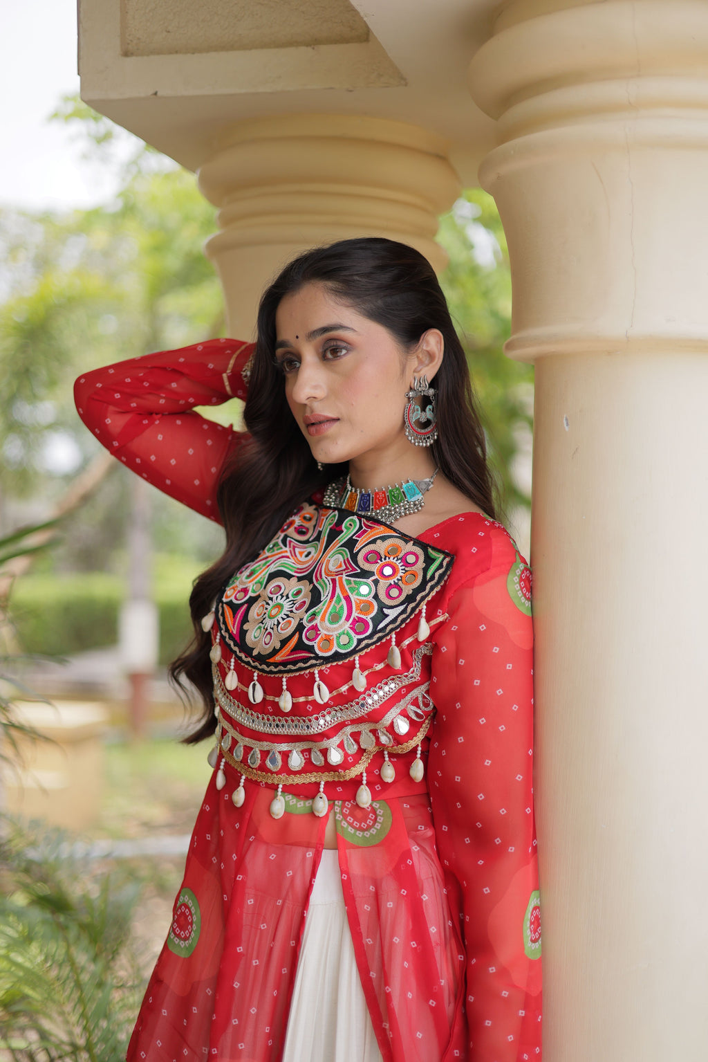 Kora Cotton Bandhani Printed Navratri Lehenga