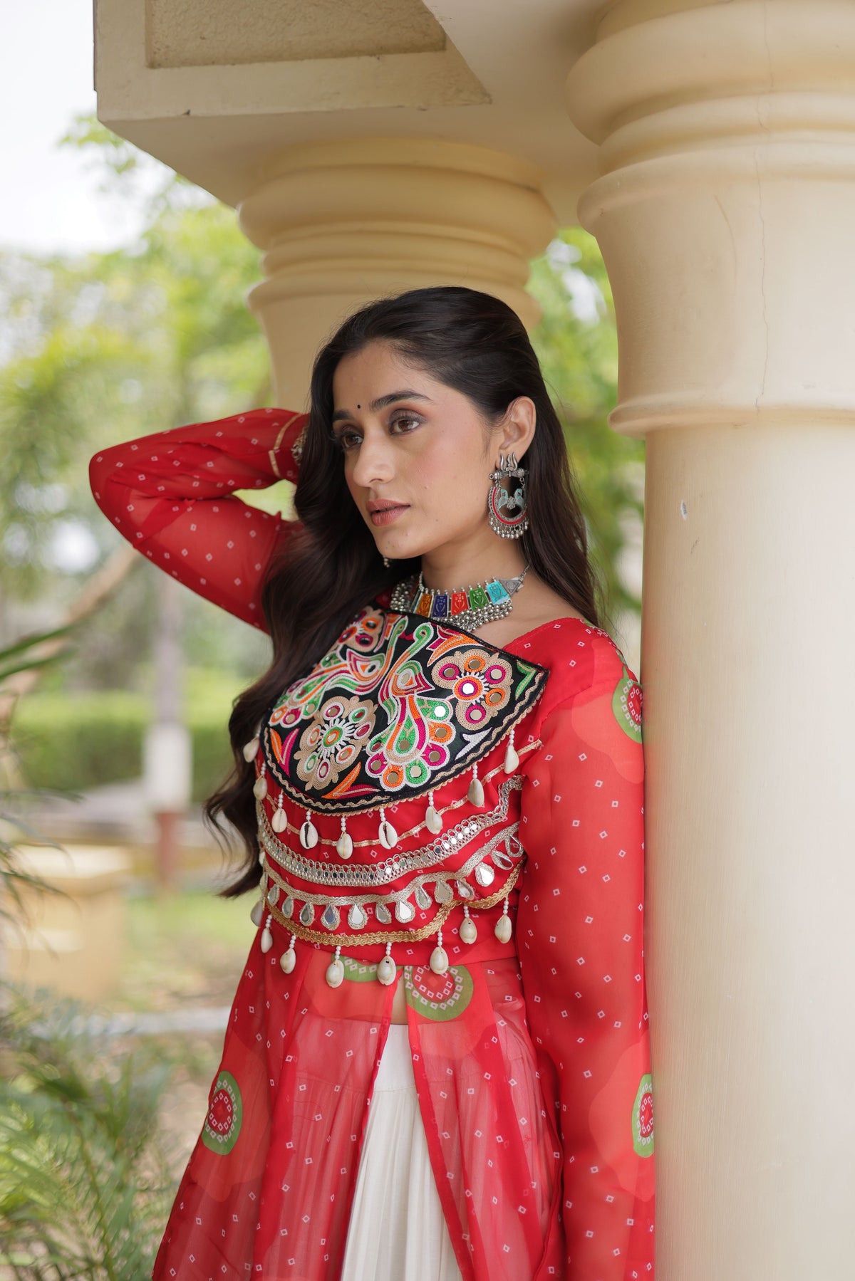 Kora Cotton Bandhani Printed Navratri Lehenga