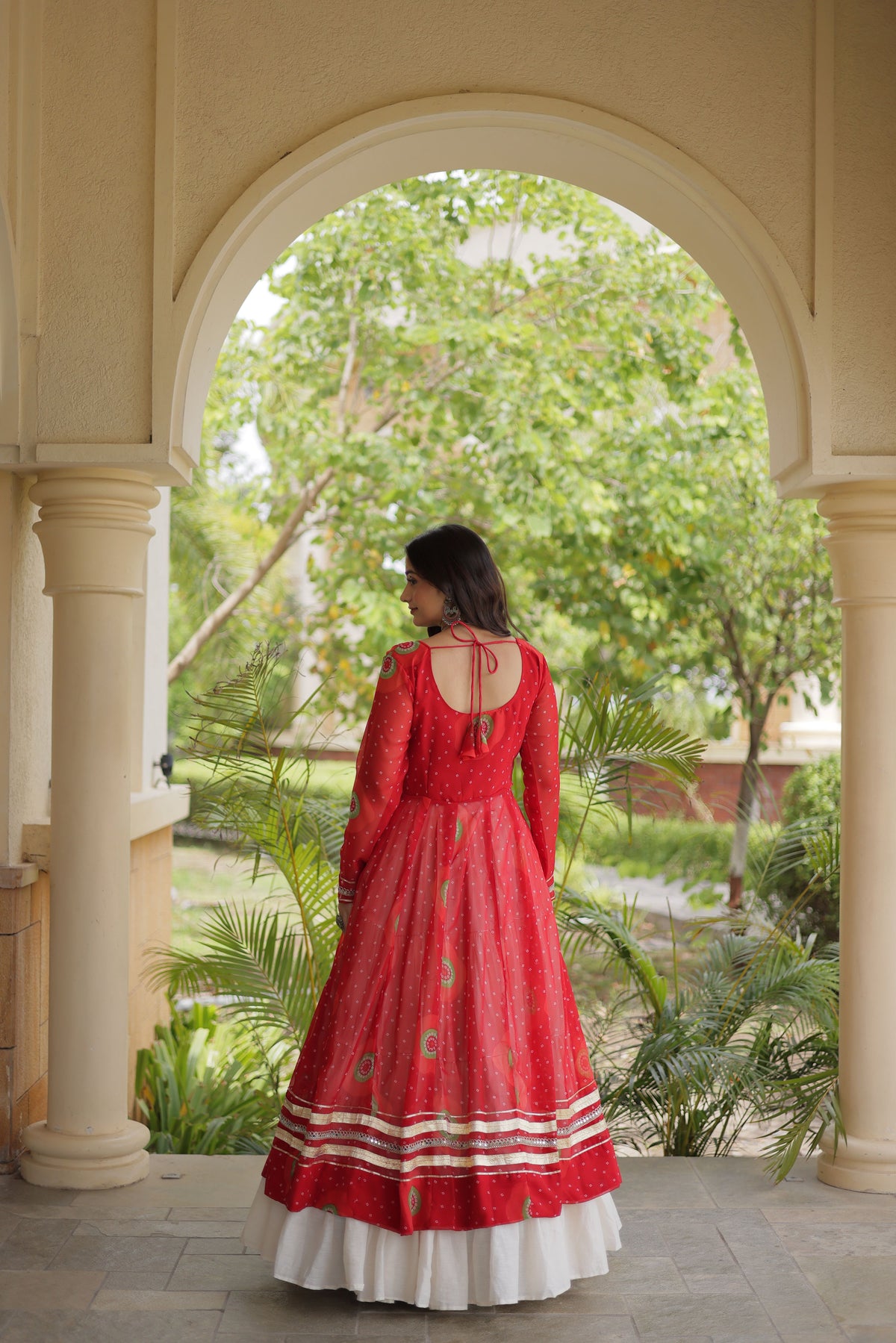 Kora Cotton Bandhani Printed Navratri Lehenga