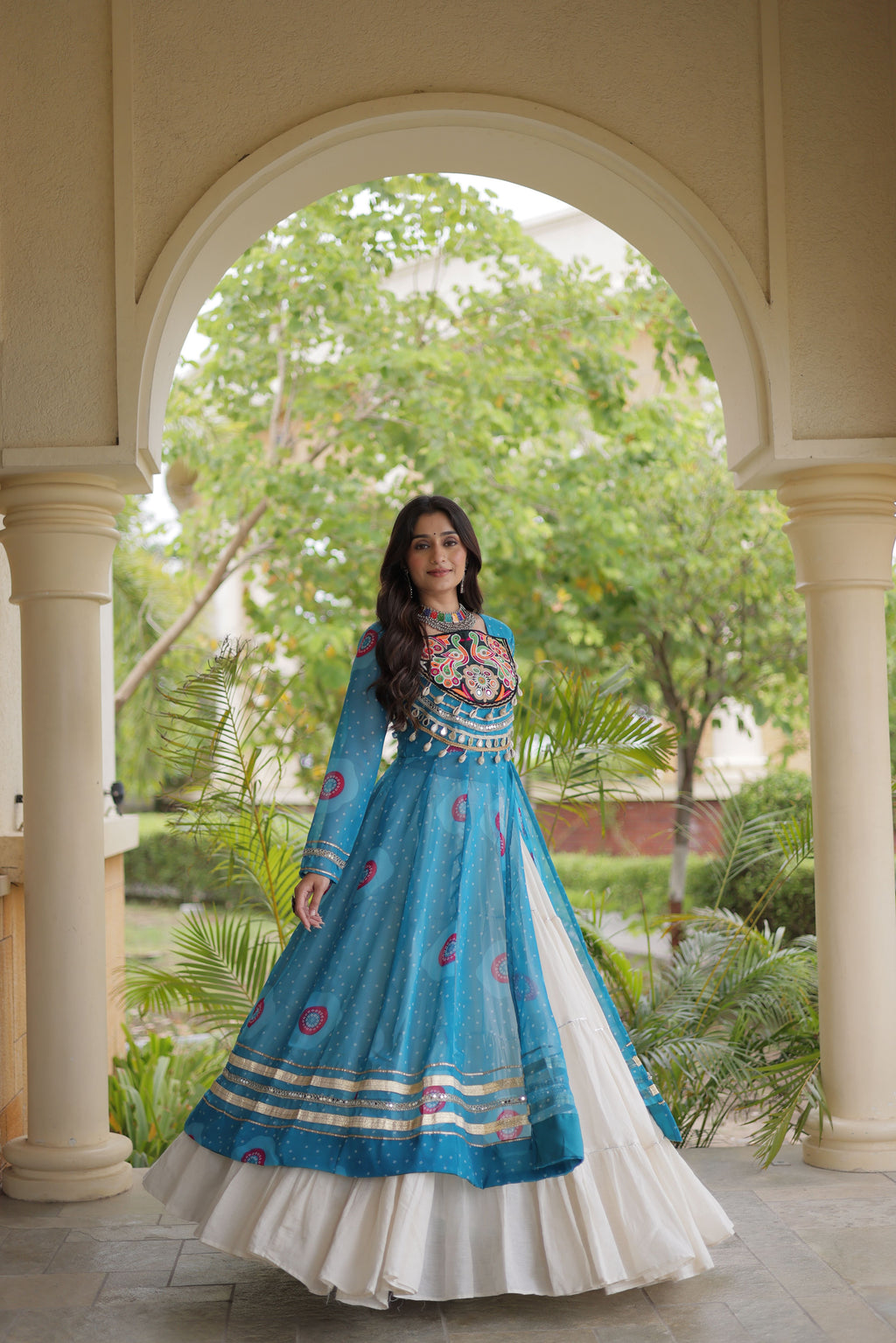 Kora Cotton Bandhani Printed Navratri Lehenga