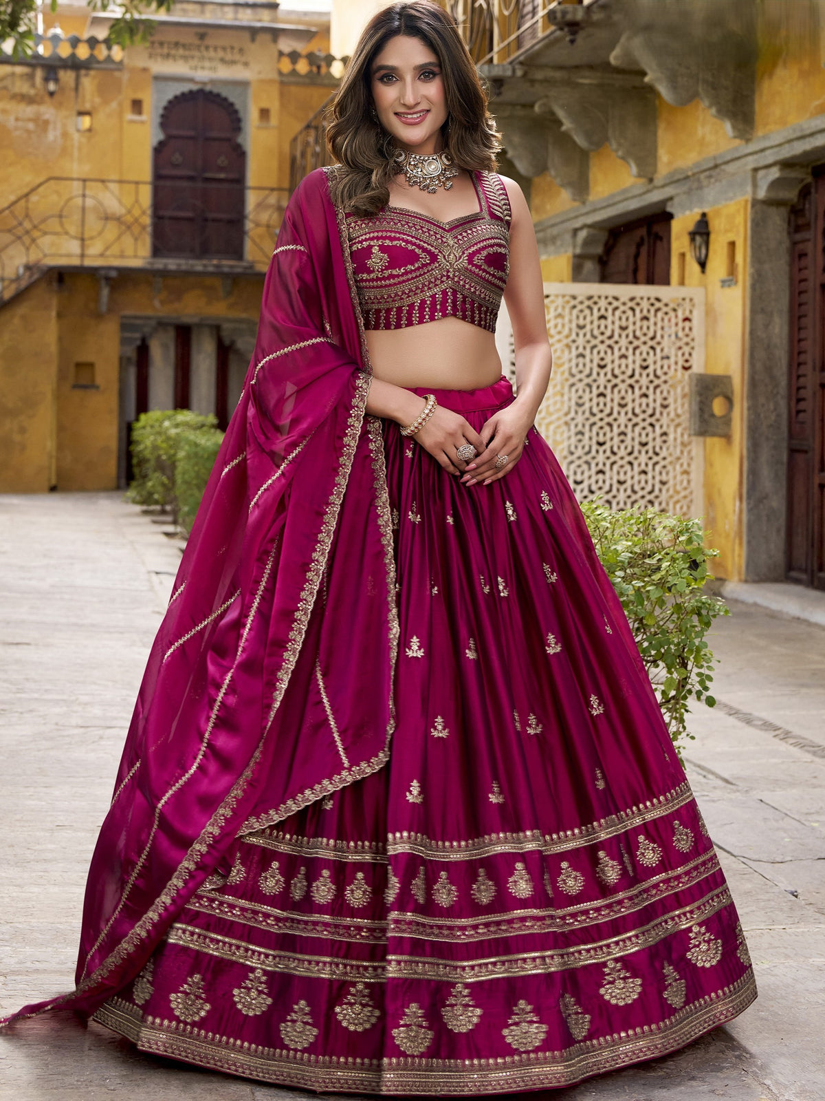 Rangoli Thread Embroidered Lehenga With Dupatta