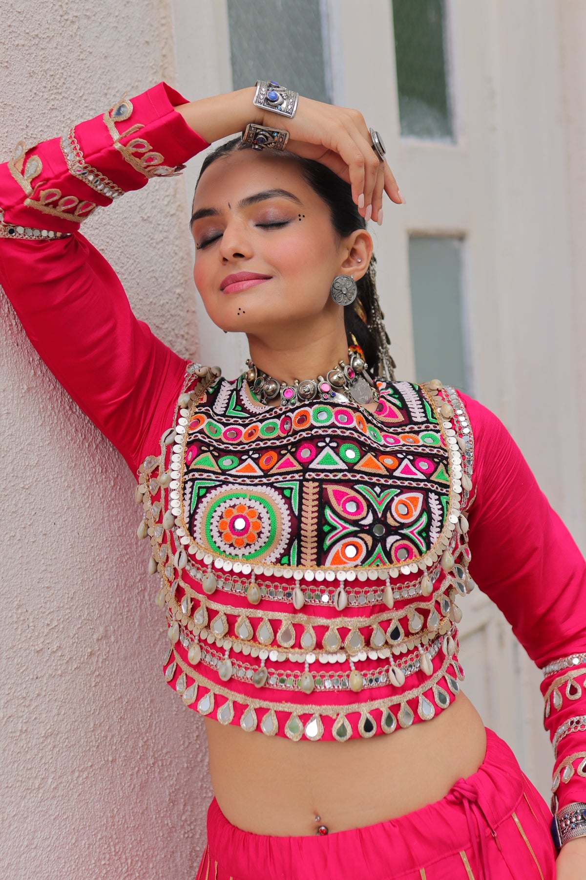 Roman Silk Gamthi Work Navratri Lehenga With Top