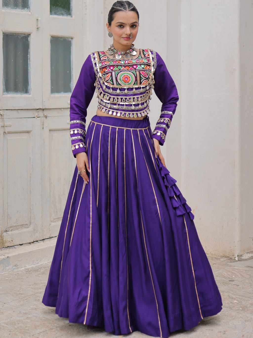 Roman Silk Gamthi Work Navratri Lehenga With Top