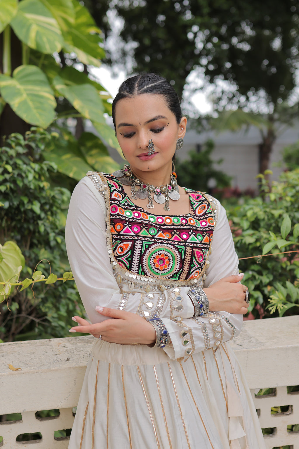 Roman Silk Gamthi Work Navratri Lehenga With Top
