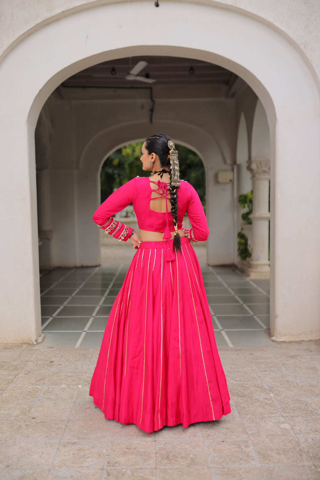 Roman Silk Gamthi Work Navratri Lehenga With Top