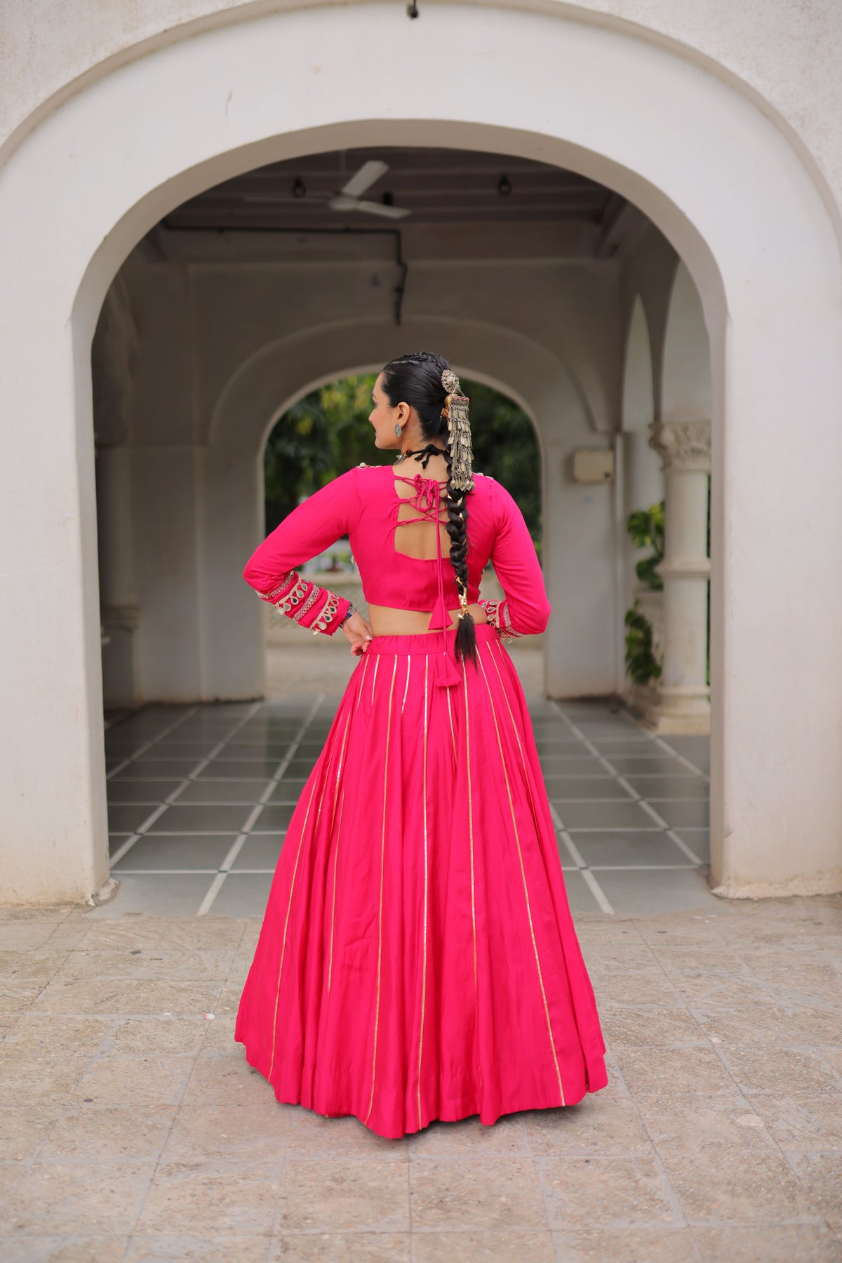 Roman Silk Gamthi Work Navratri Lehenga With Top