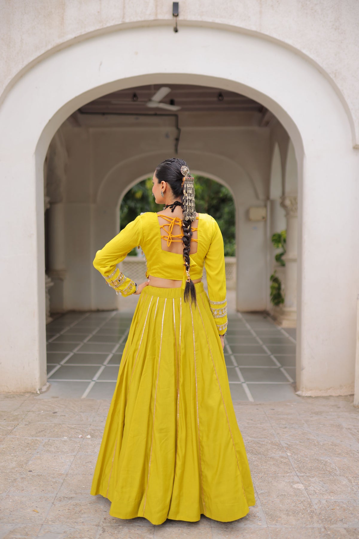Roman Silk Gamthi Work Navratri Lehenga With Top
