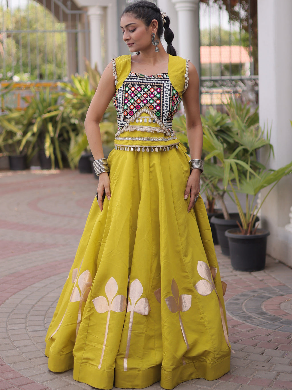 Roman Silk Navratri Lehenga With Top