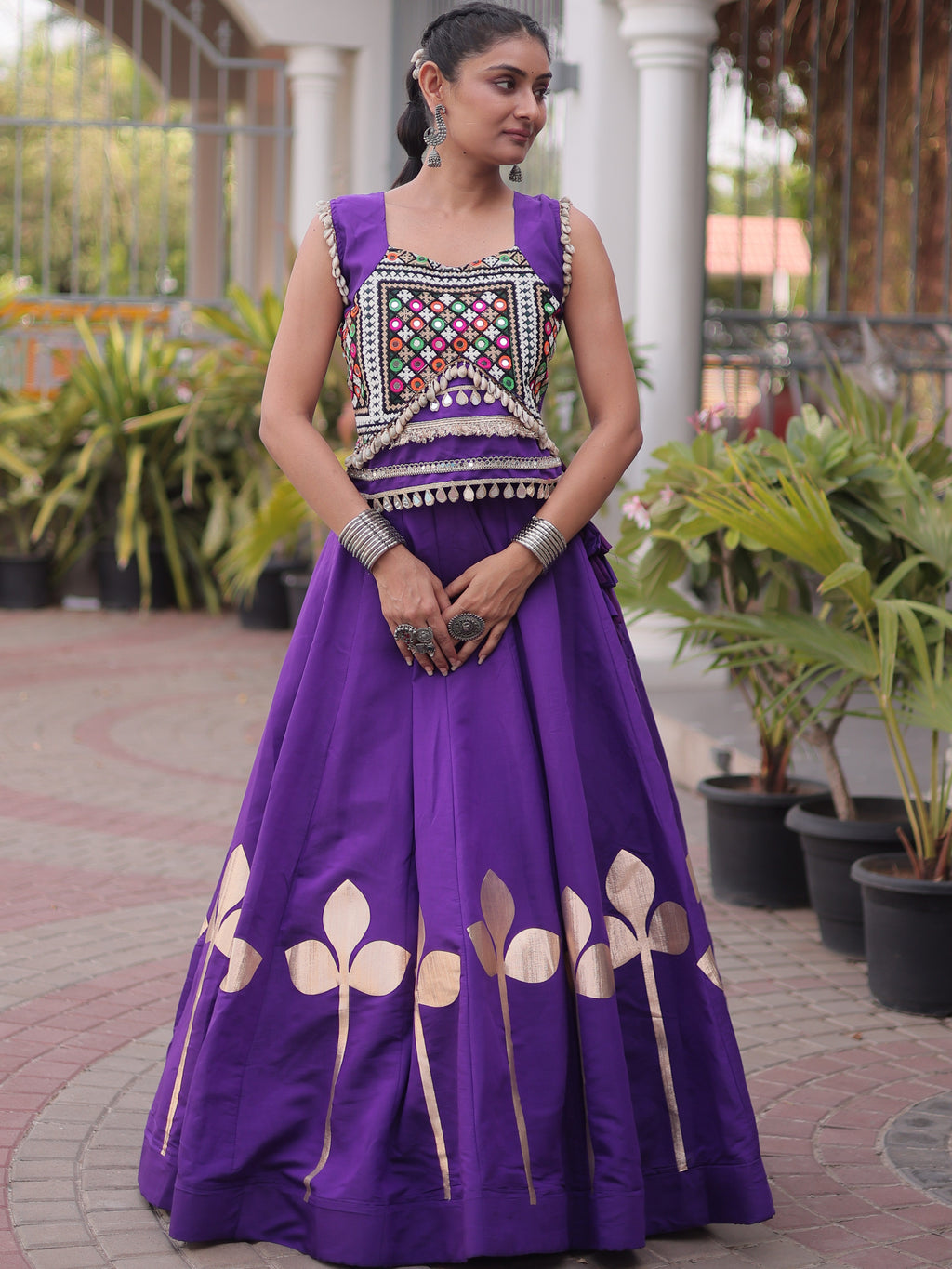 Roman Silk Navratri Lehenga With Top