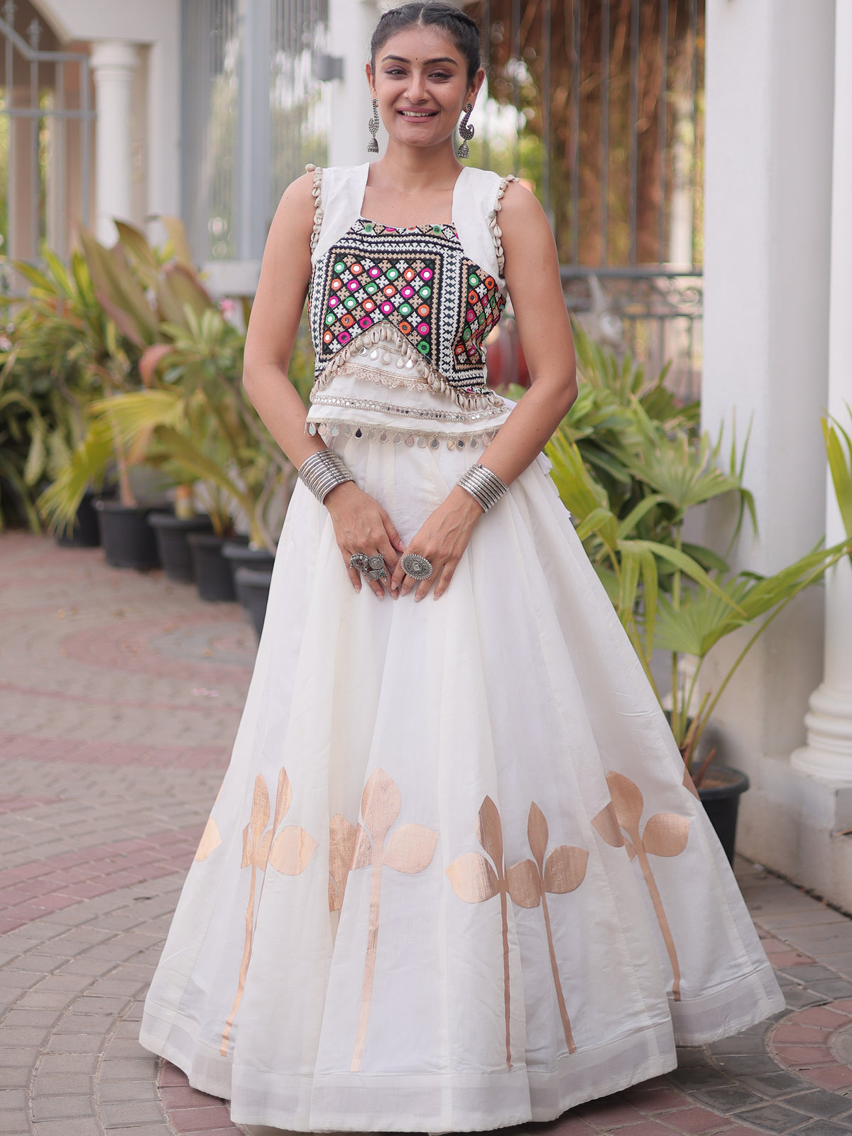 Roman Silk Navratri Lehenga With Top