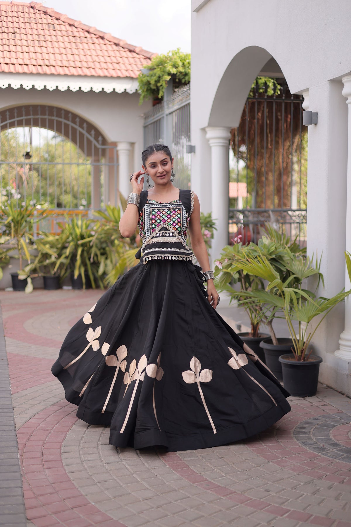 Roman Silk Navratri Lehenga With Top