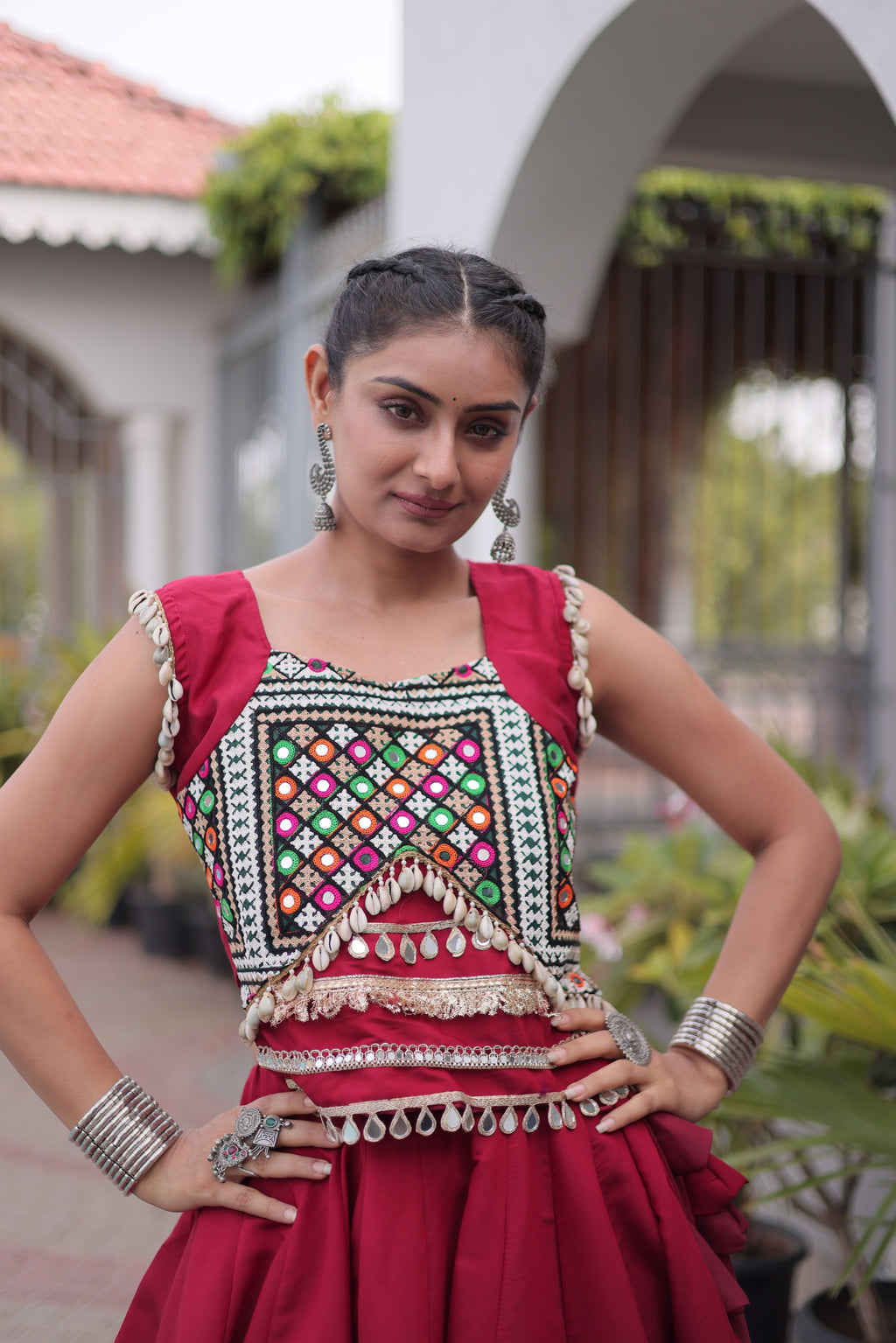 Roman Silk Navratri Lehenga With Top