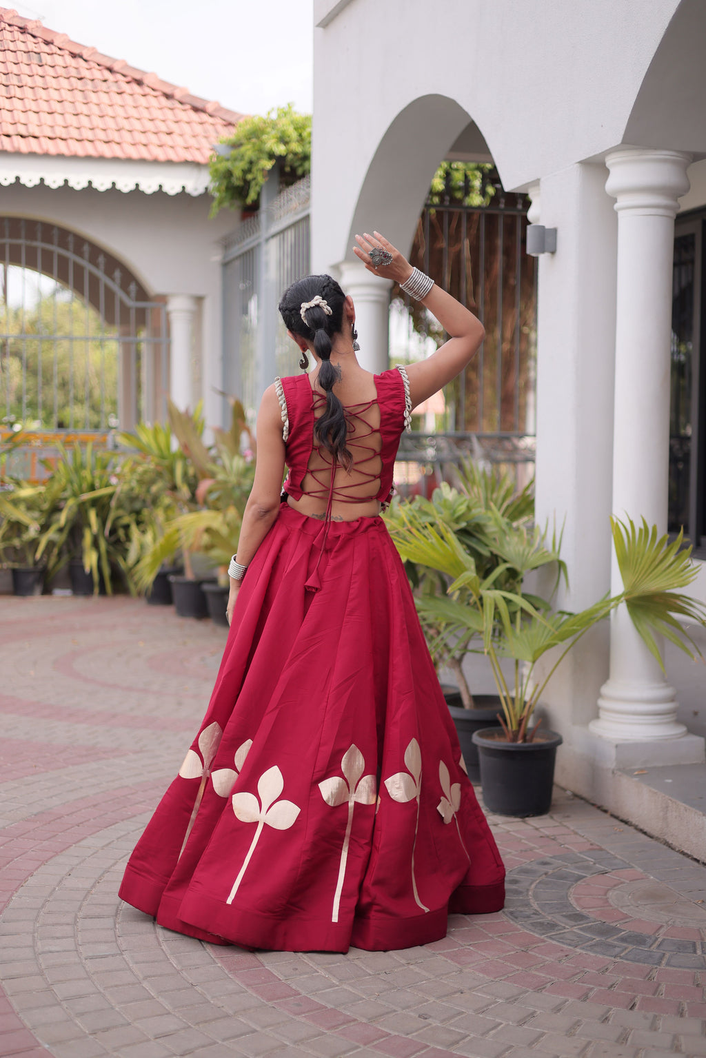 Roman Silk Navratri Lehenga With Top