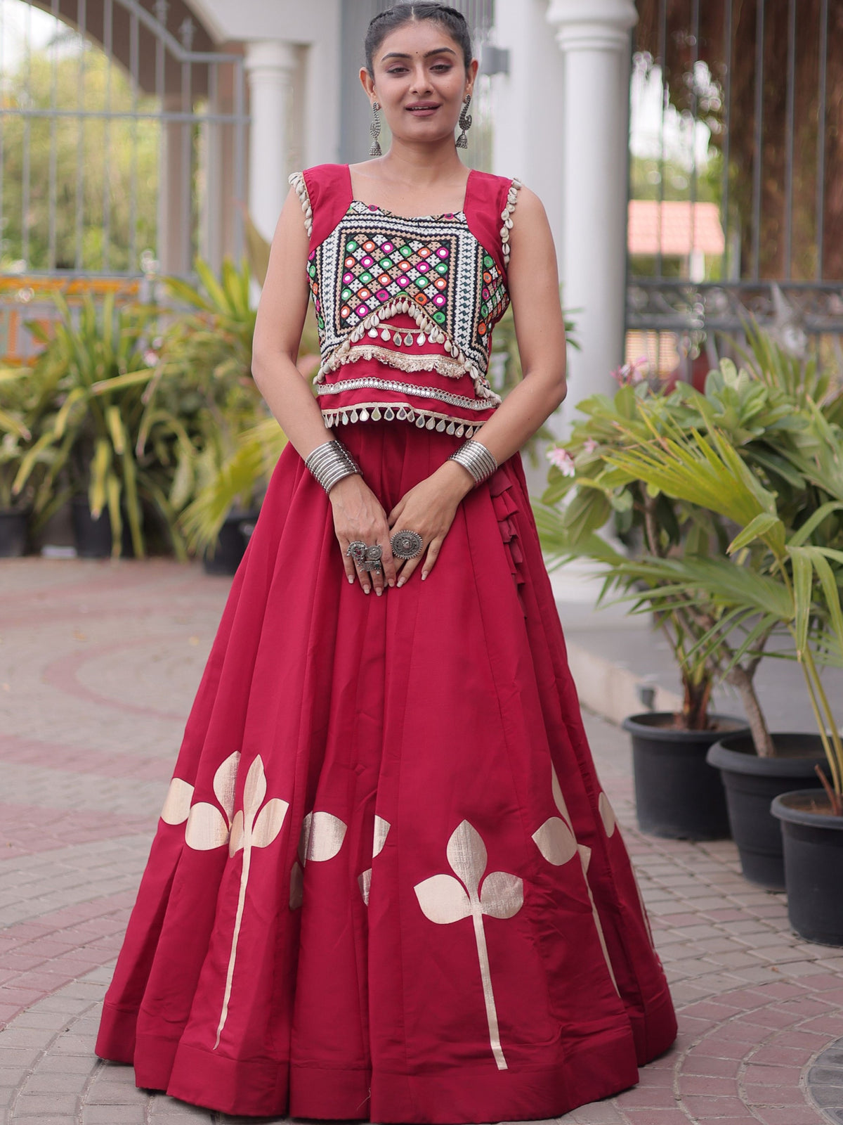 Roman Silk Navratri Lehenga With Top