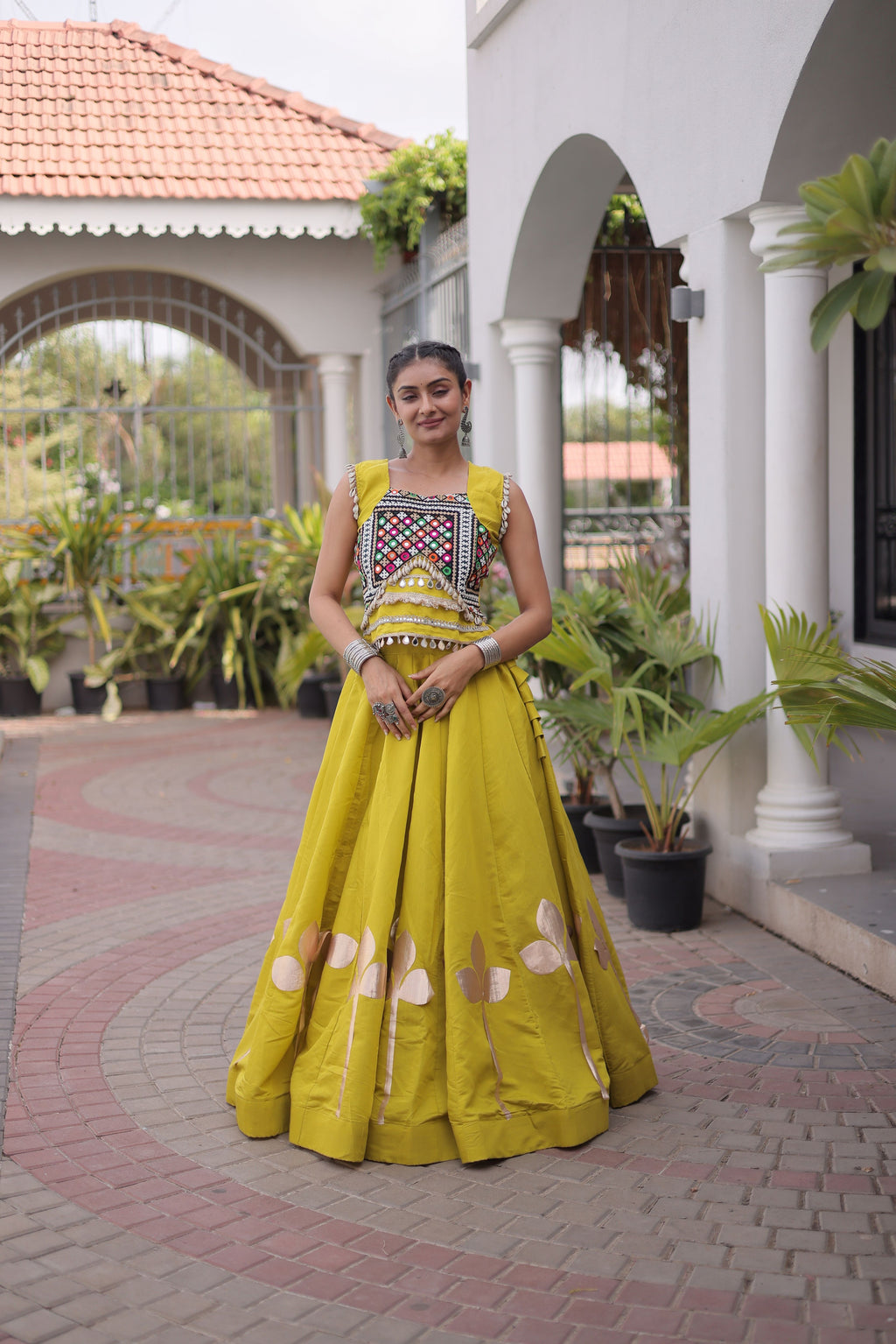 Roman Silk Navratri Lehenga With Top