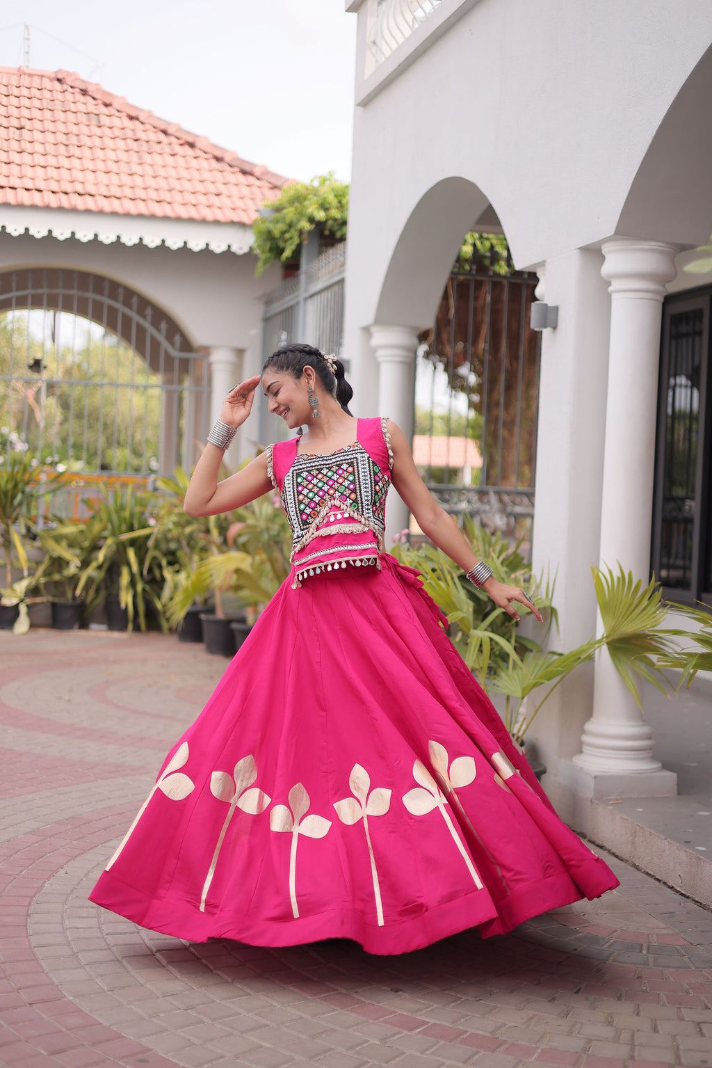 Roman Silk Navratri Lehenga With Top