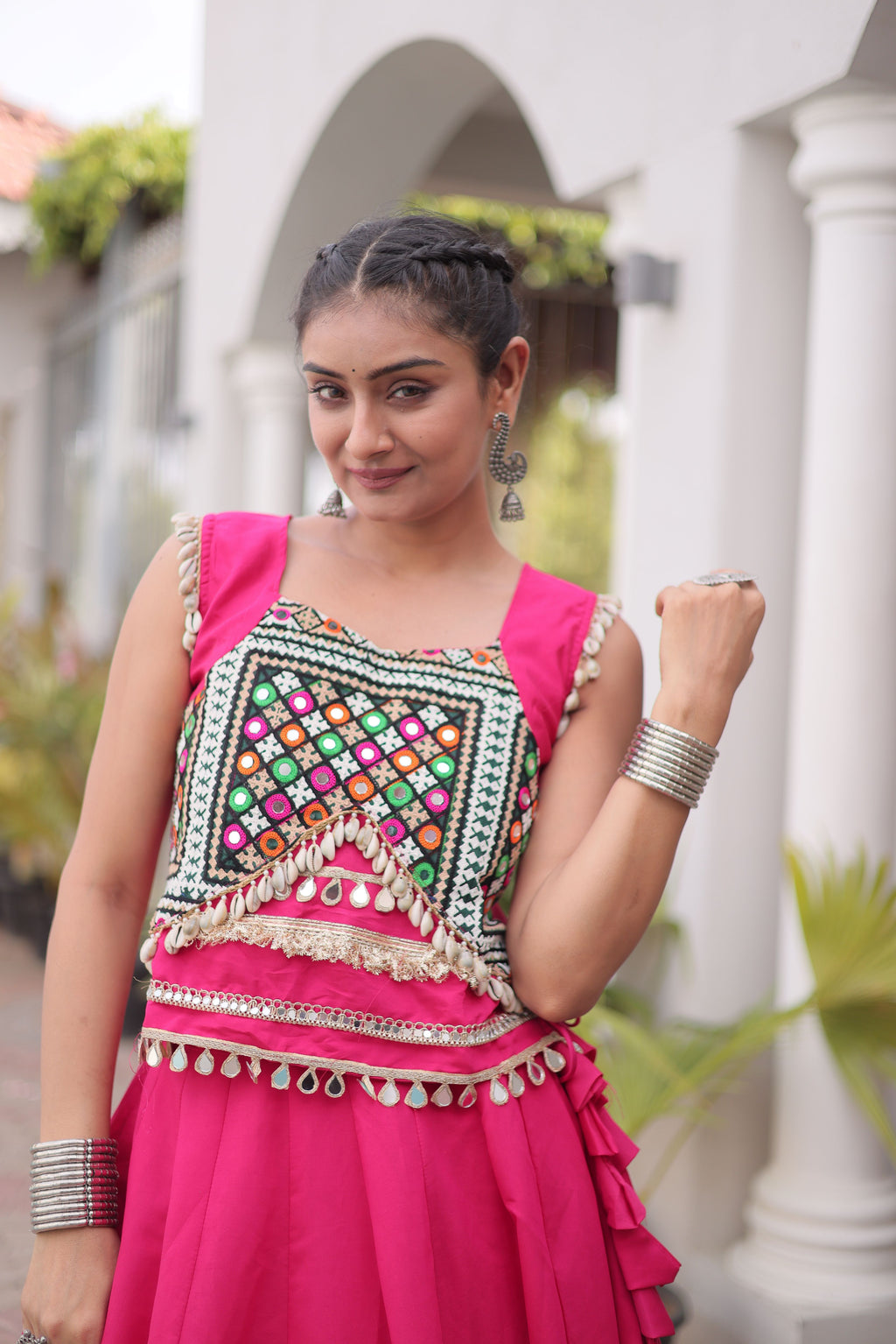 Roman Silk Navratri Lehenga With Top