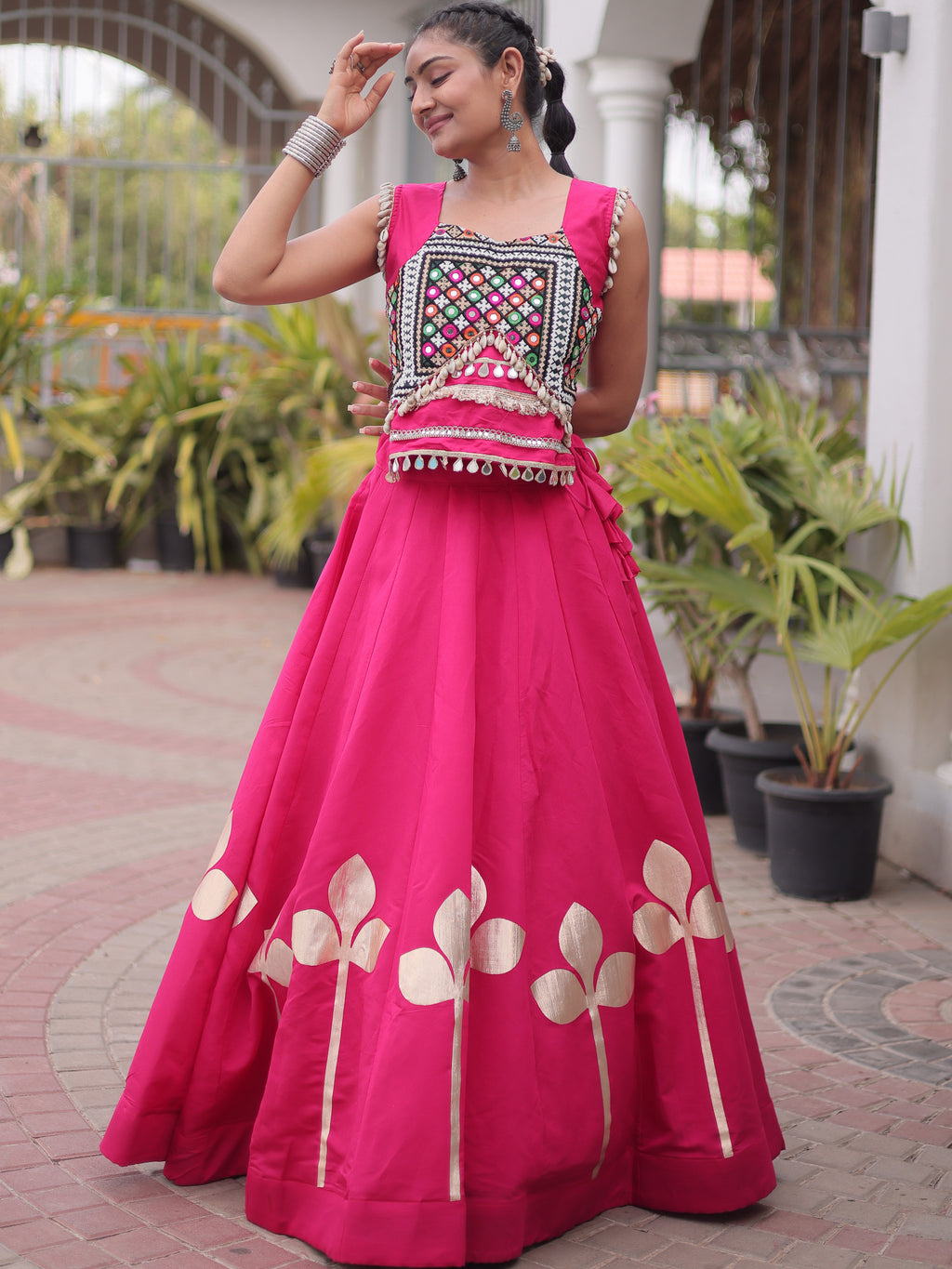 Roman Silk Navratri Lehenga With Top