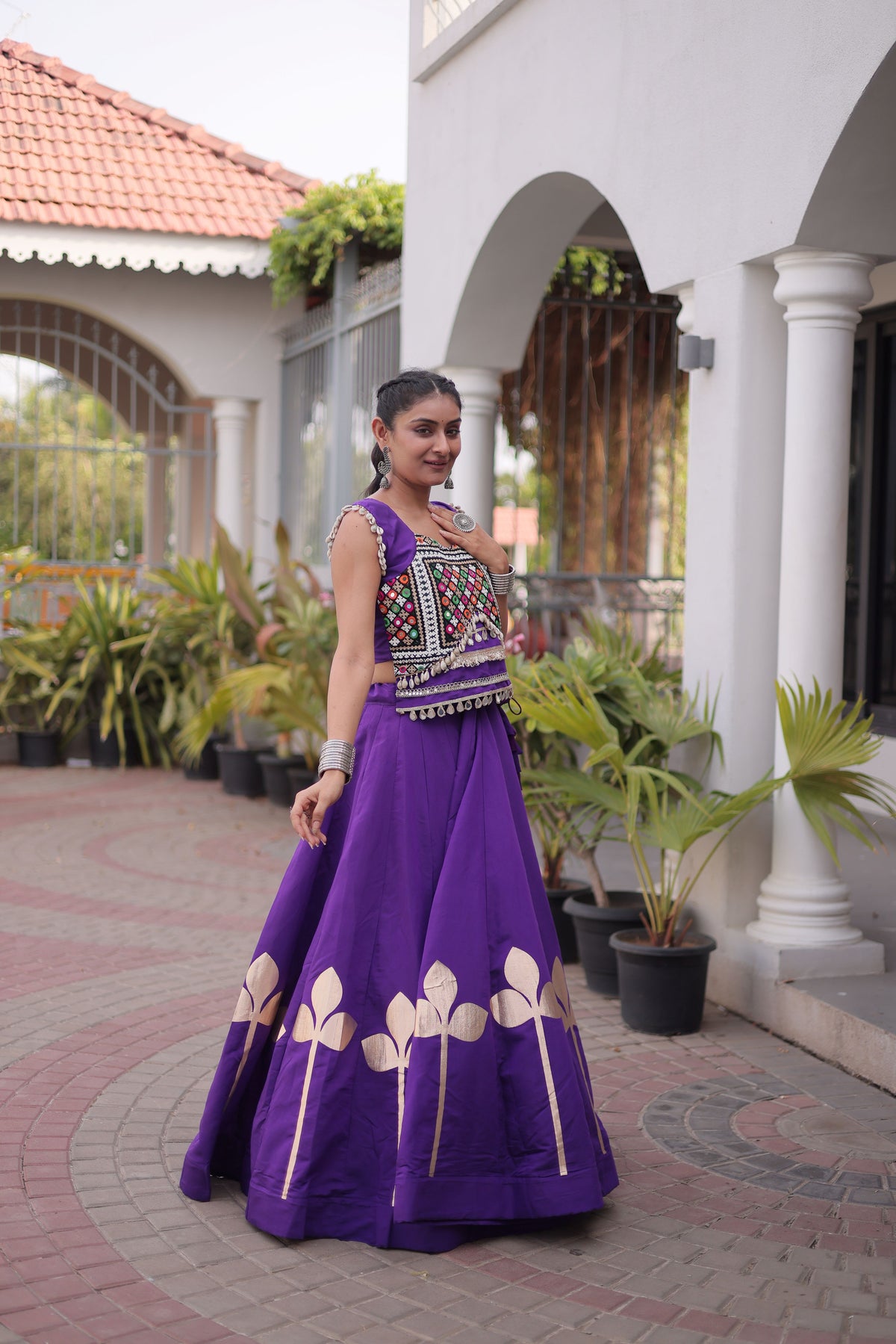 Roman Silk Navratri Lehenga With Top