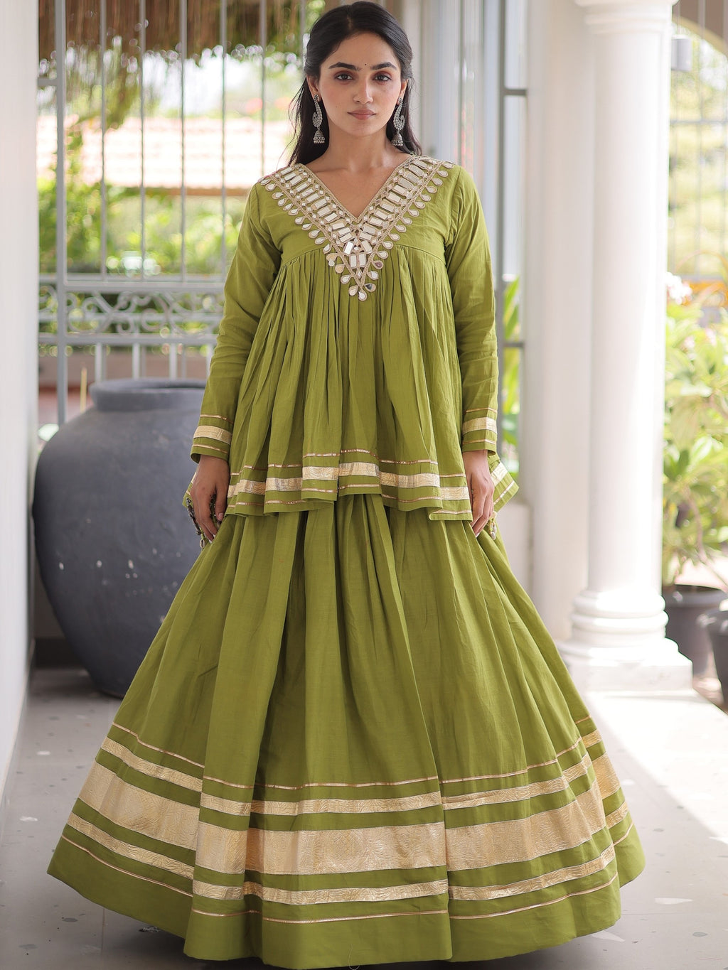 Cotton Real Mirror Work Navratri Lehenga With Top