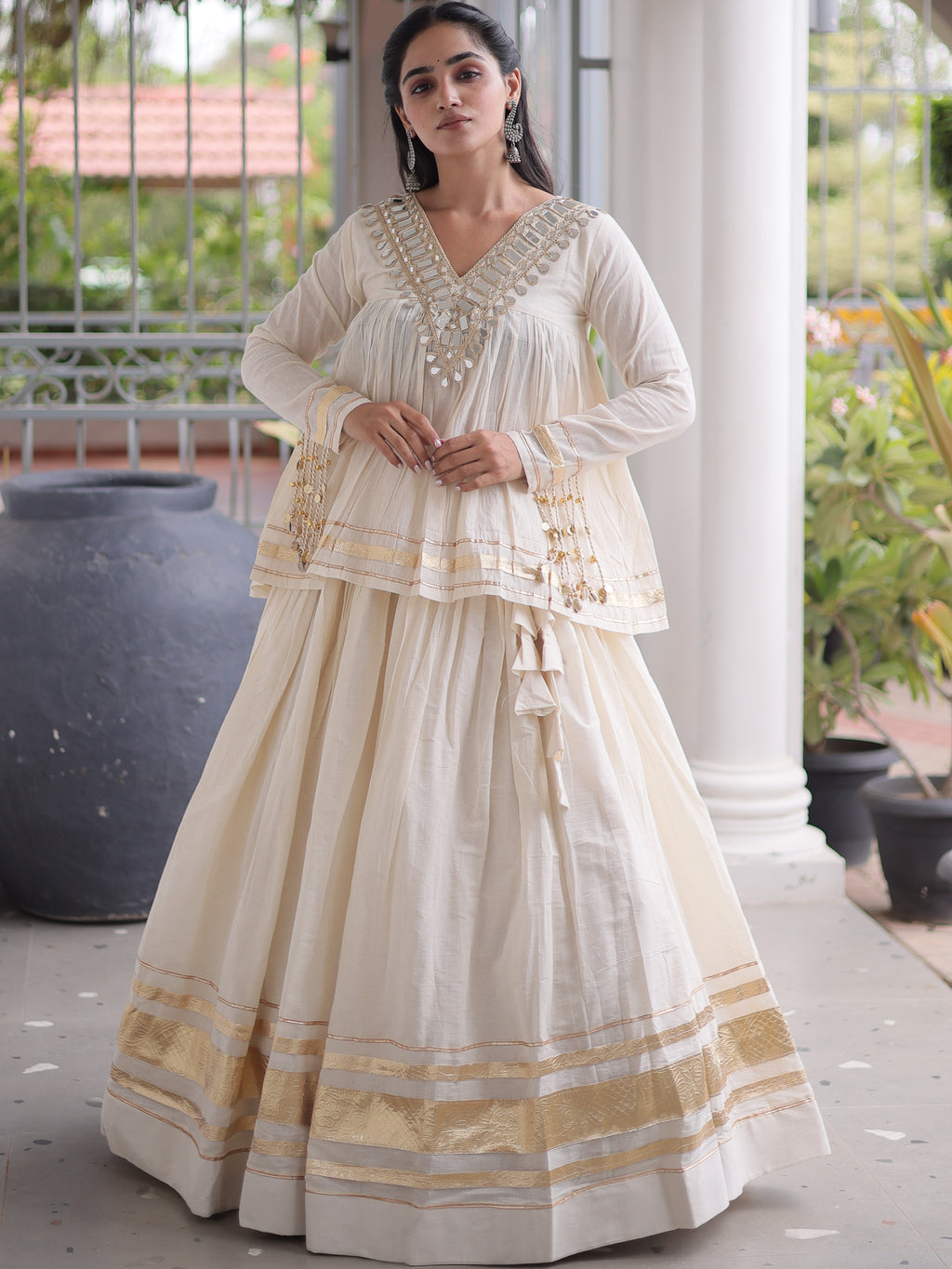 Cotton Real Mirror Work Navratri Lehenga With Top