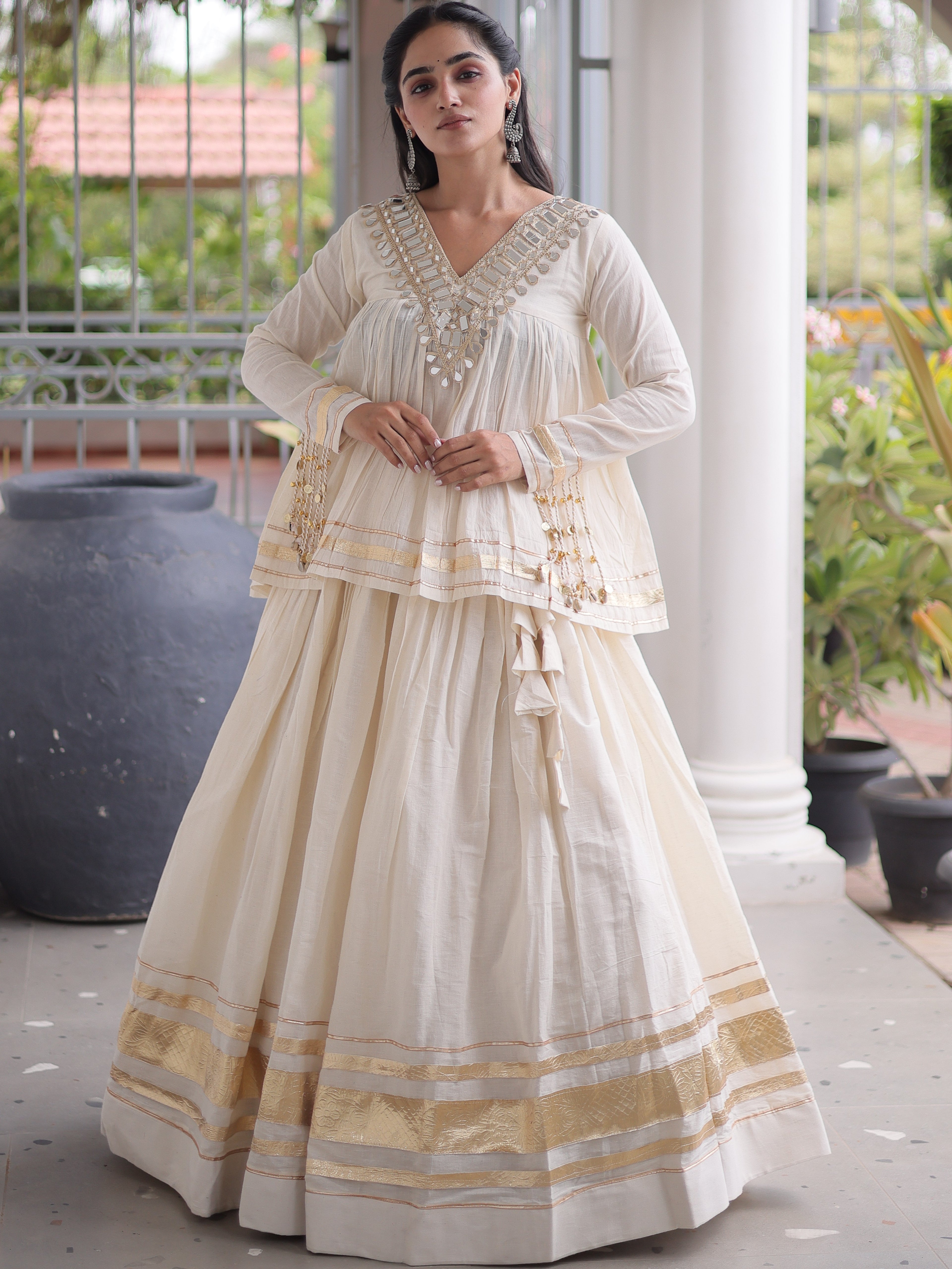 Cotton Real Mirror Work Navratri Lehenga With Top