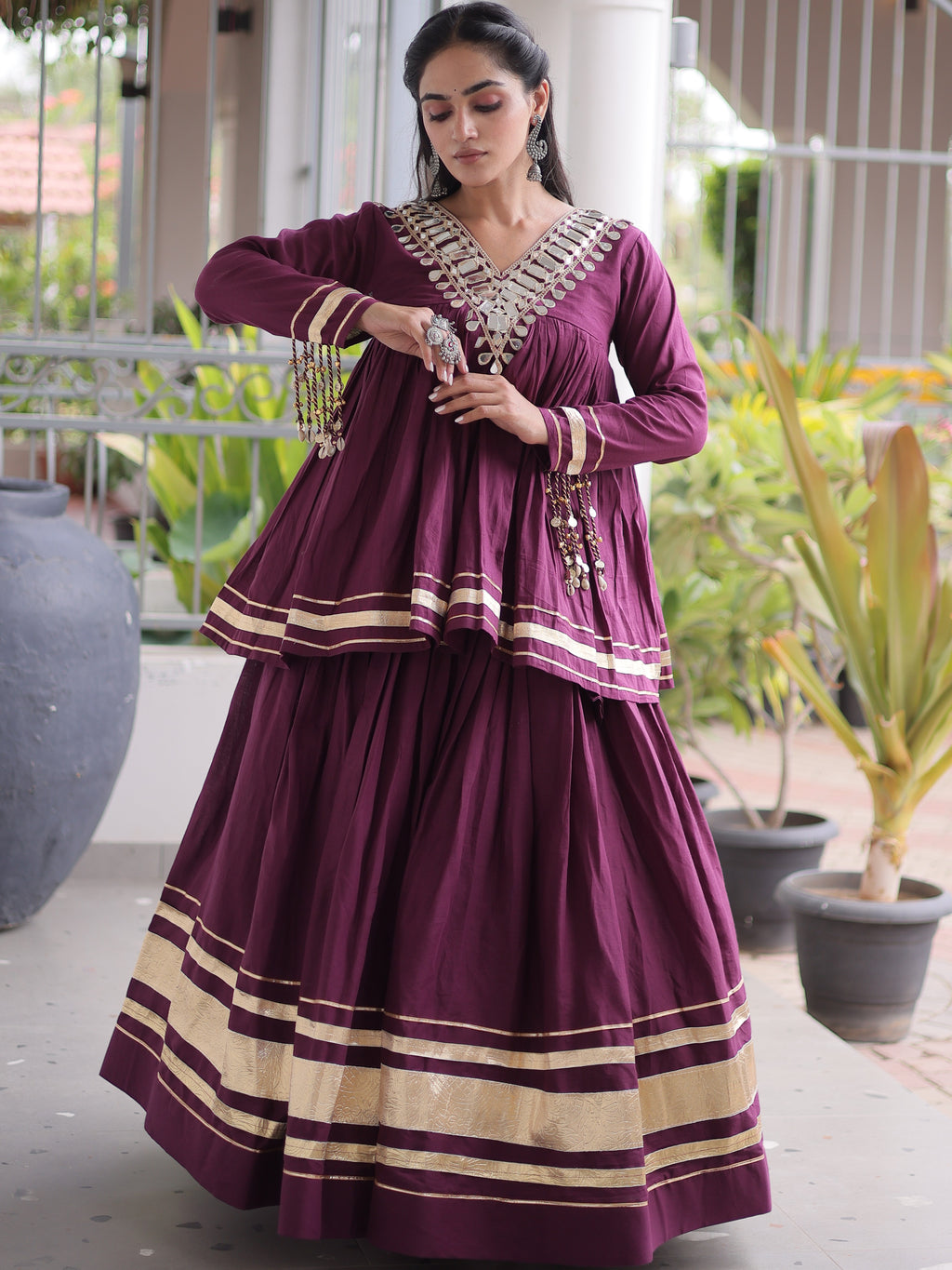Cotton Real Mirror Work Navratri Lehenga With Top