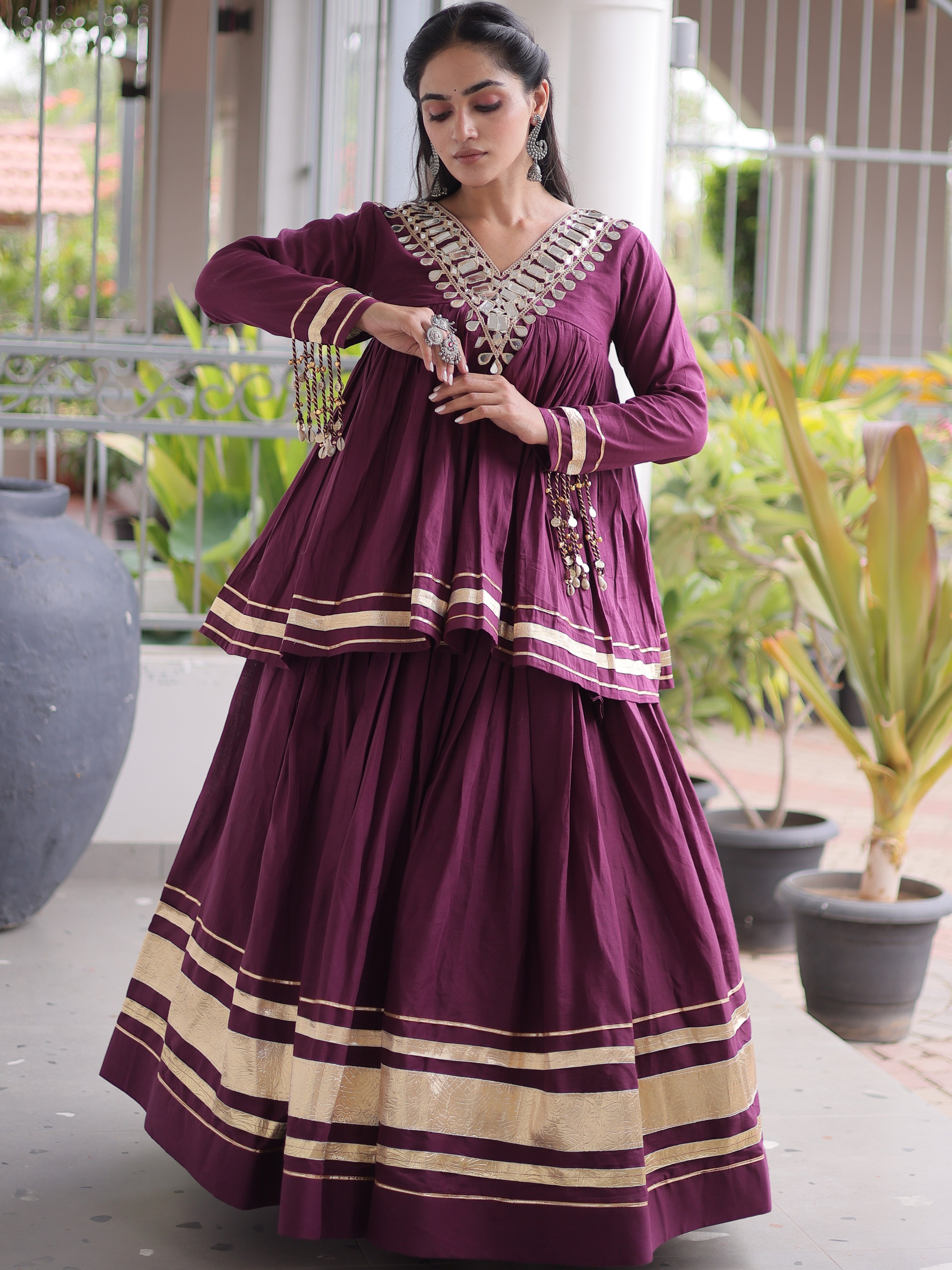 Cotton Real Mirror Work Navratri Lehenga With Top
