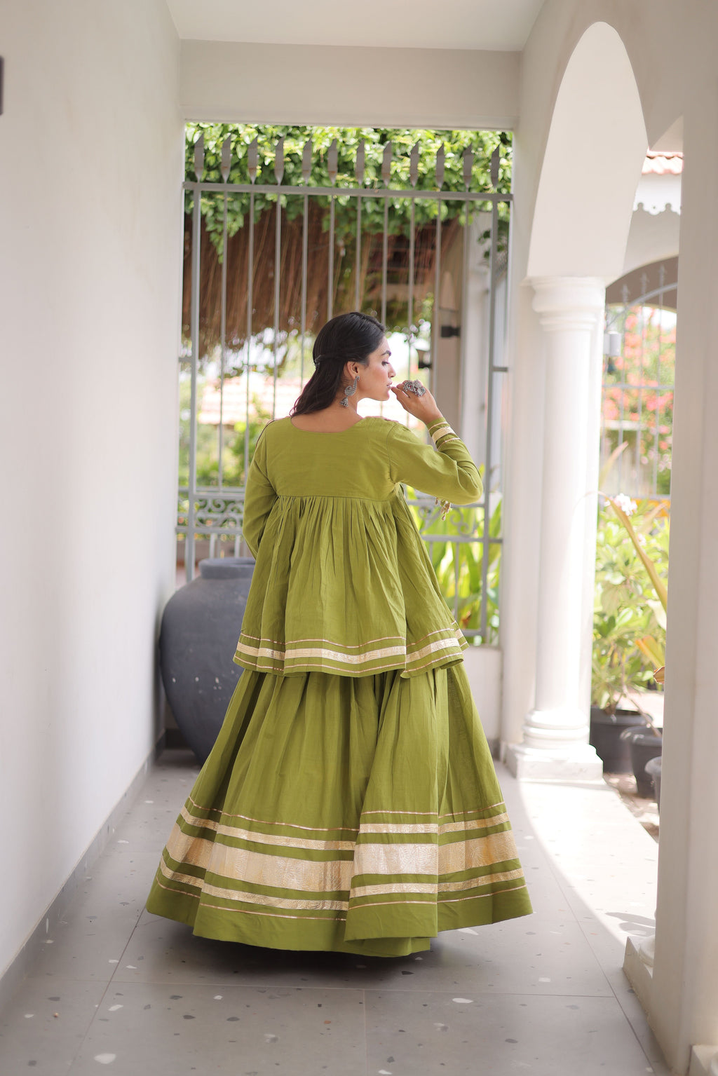 Cotton Real Mirror Work Navratri Lehenga With Top