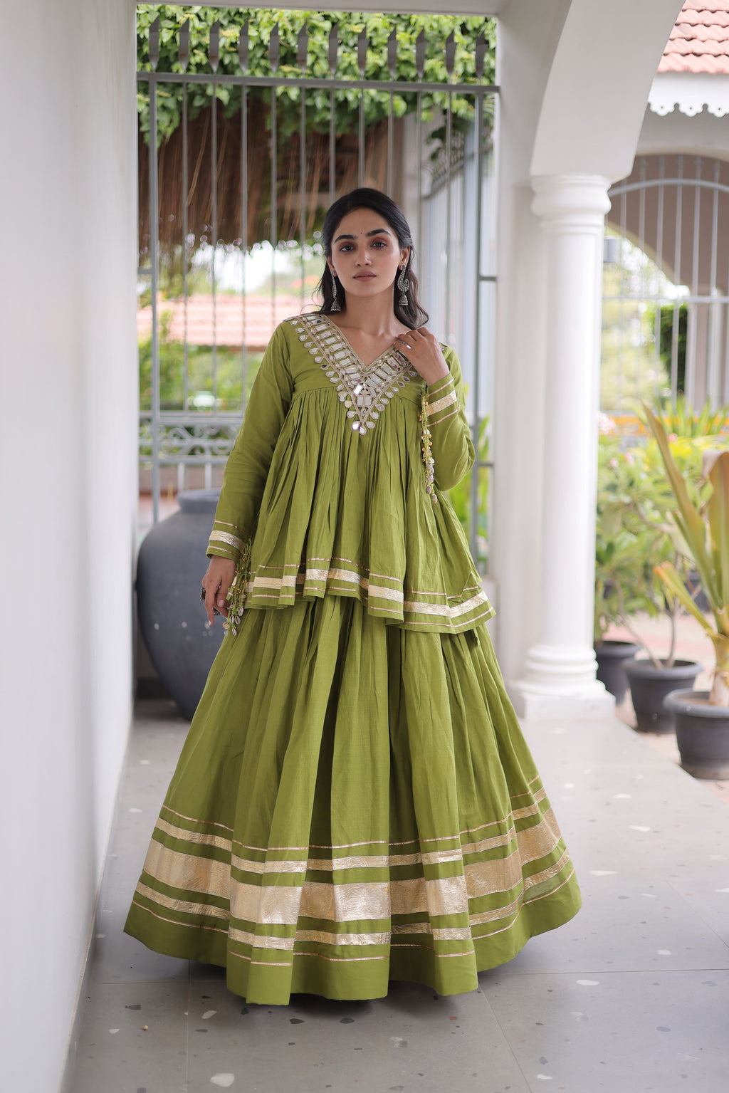 Cotton Real Mirror Work Navratri Lehenga With Top