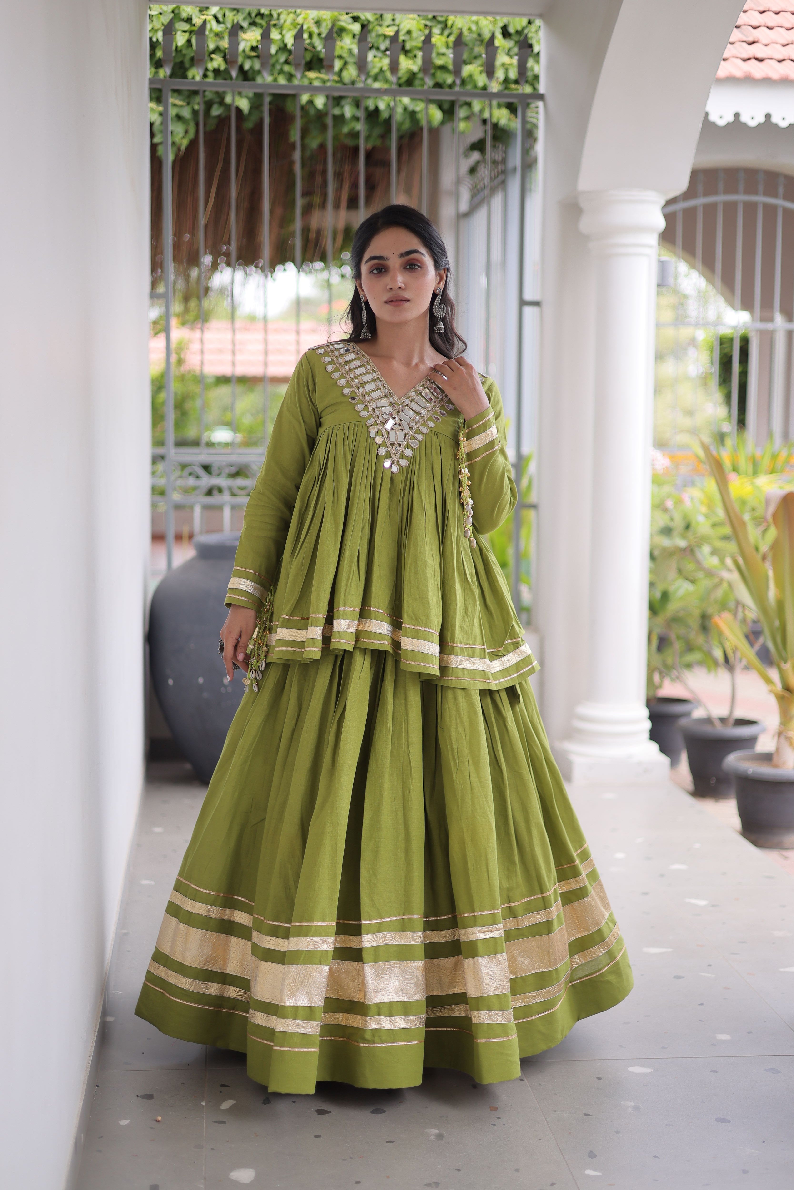 Cotton Real Mirror Work Navratri Lehenga With Top