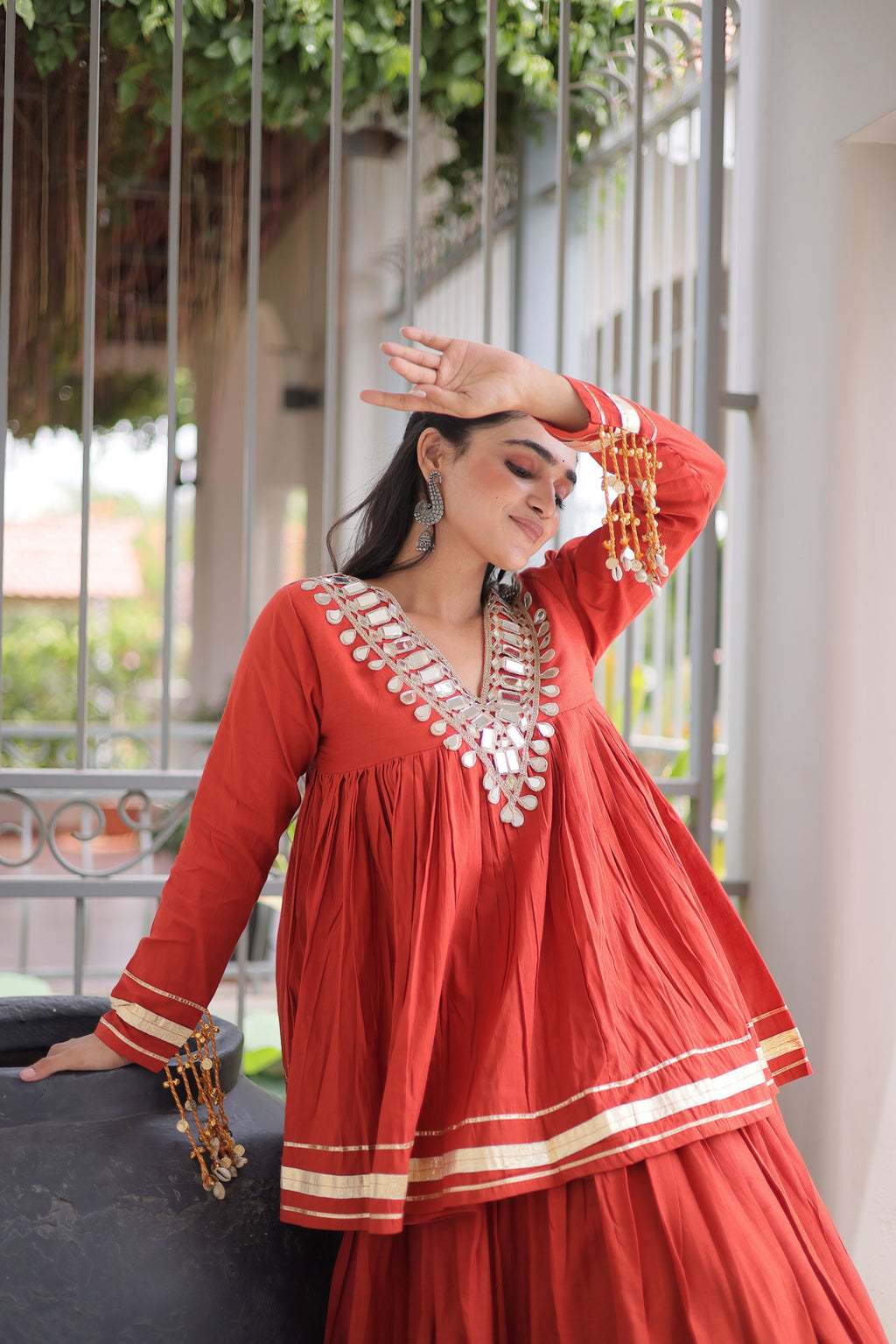 Cotton Real Mirror Work Navratri Lehenga With Top