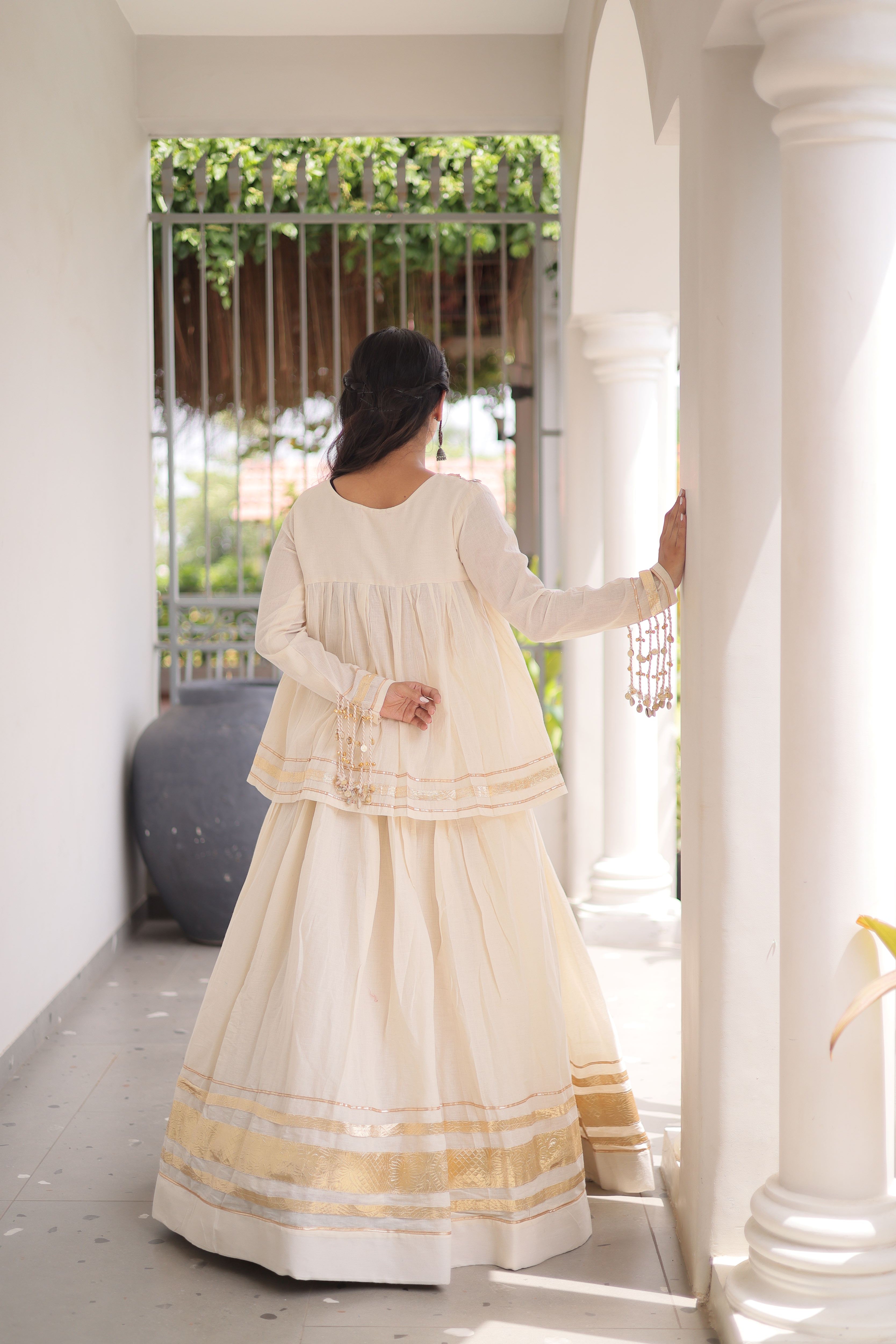 Cotton Real Mirror Work Navratri Lehenga With Top