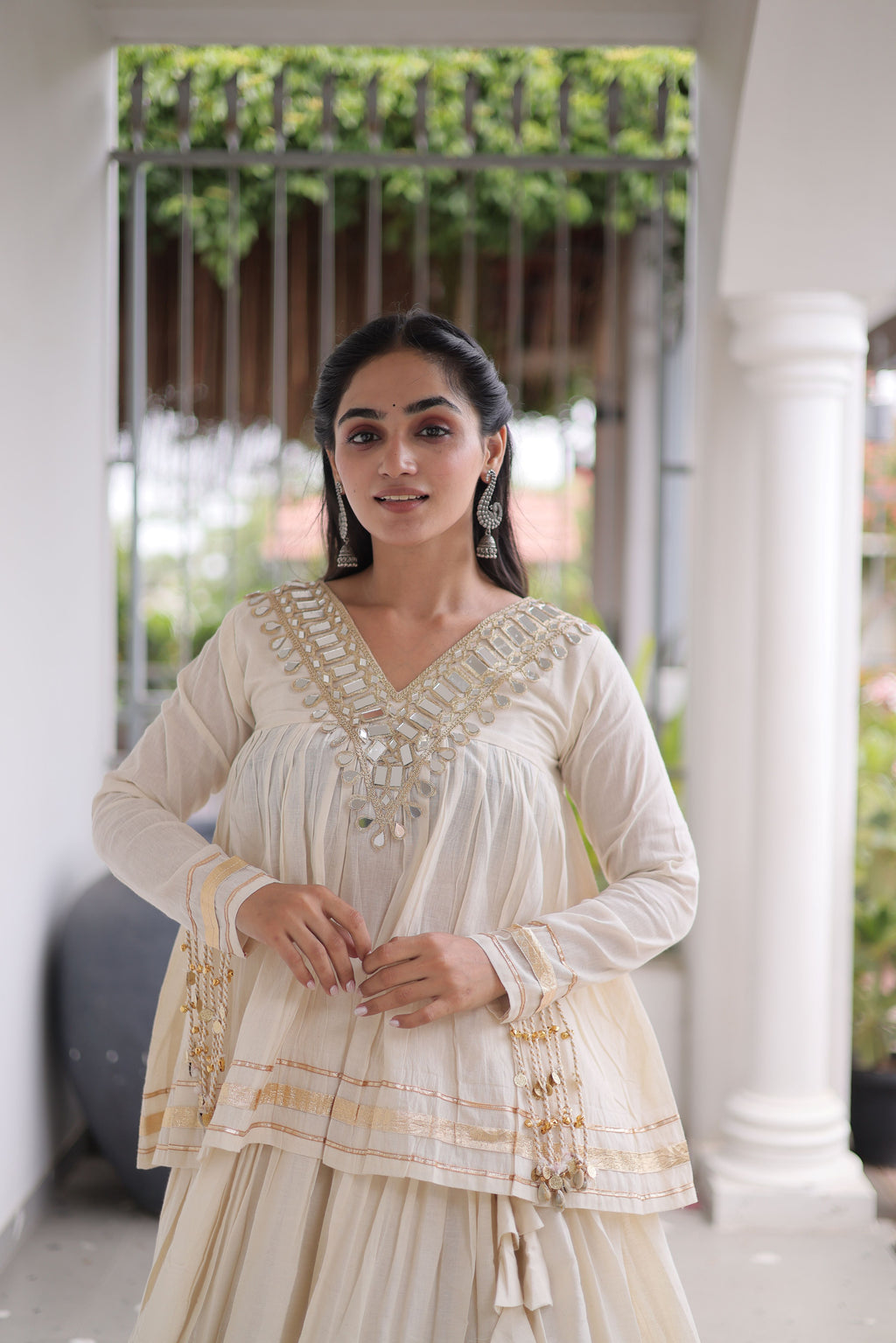 Cotton Real Mirror Work Navratri Lehenga With Top